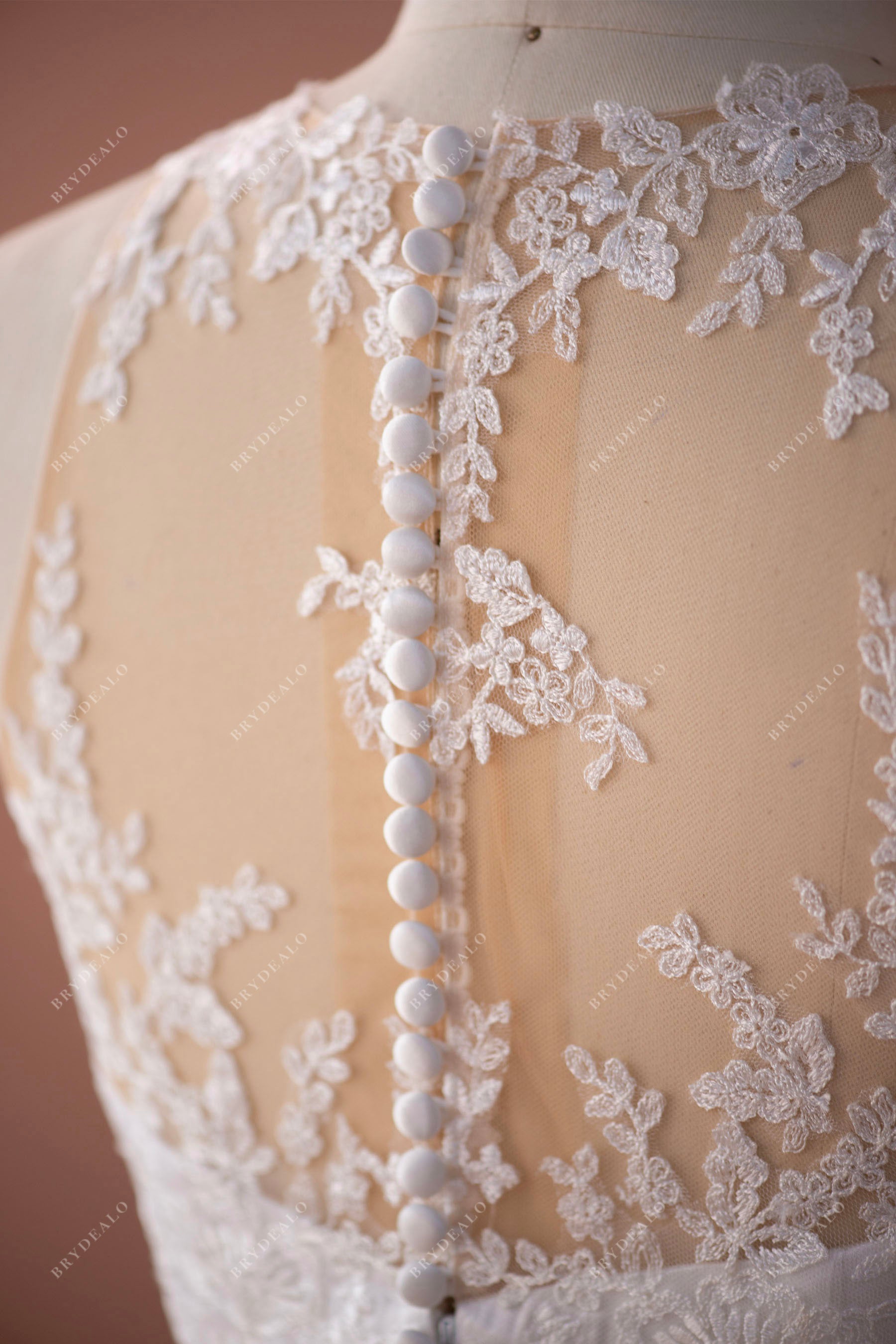 illusion buttoned lace back