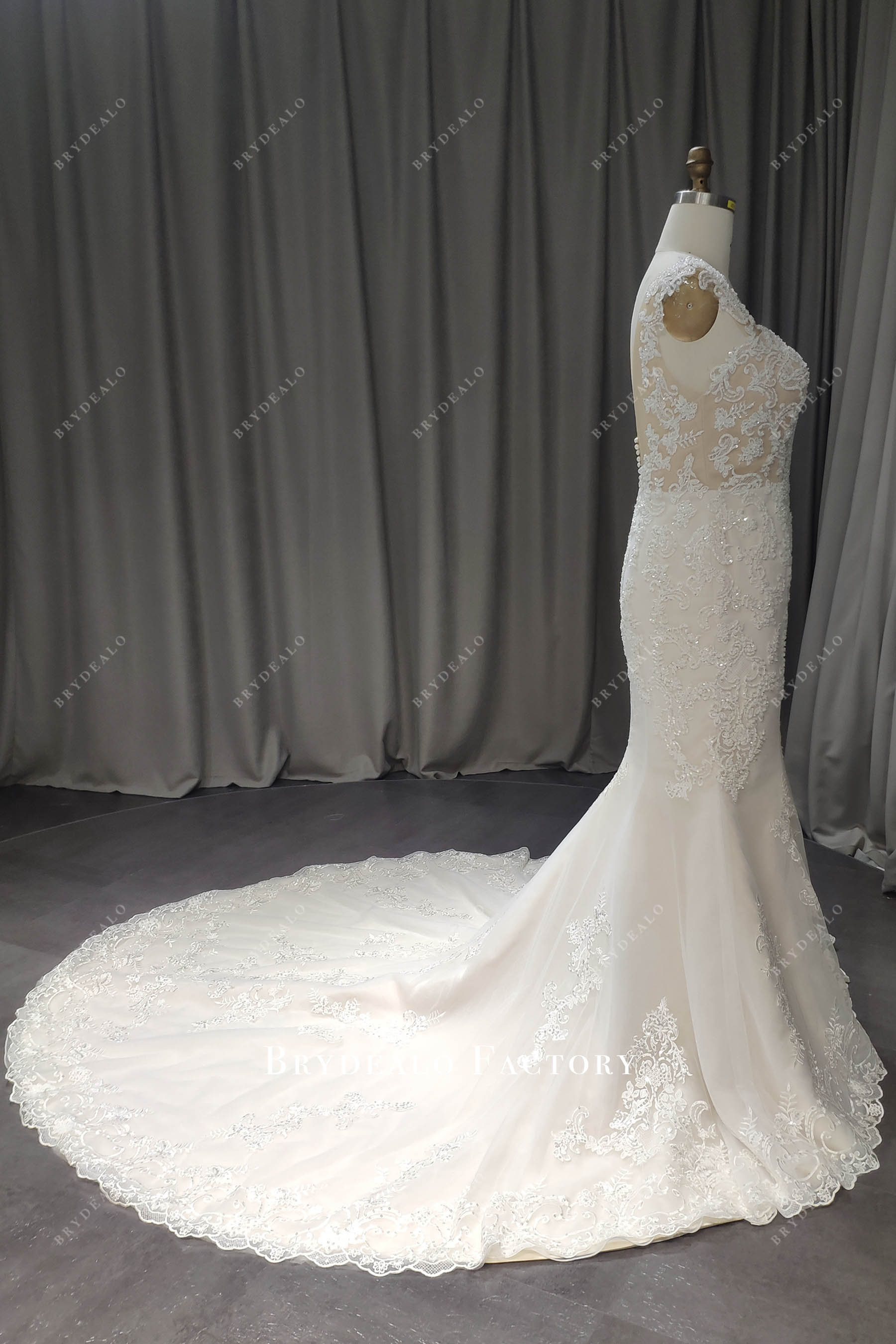 illusion cap sleeve chapel wedding gown