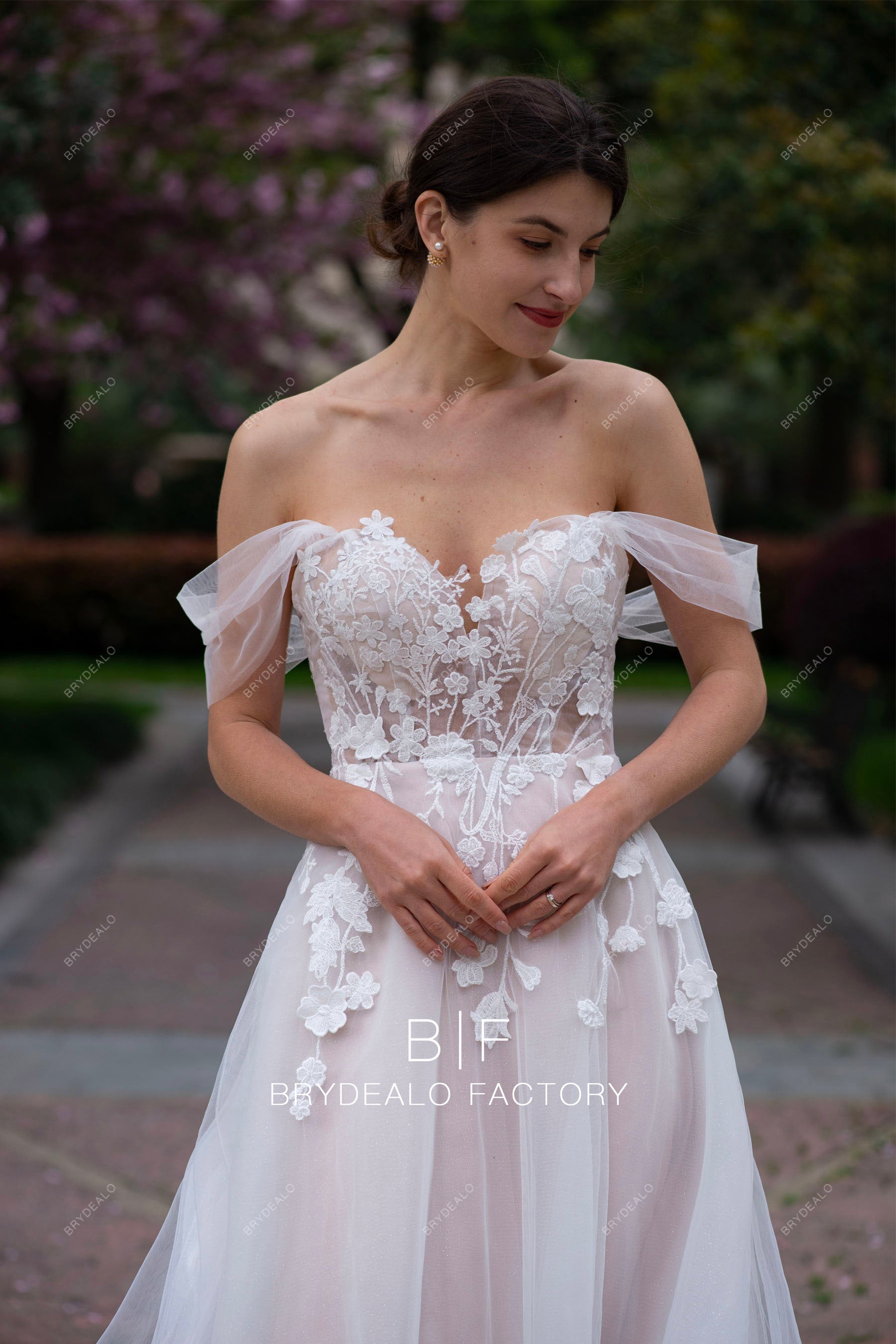 illusion corset off shoulder wedding dress