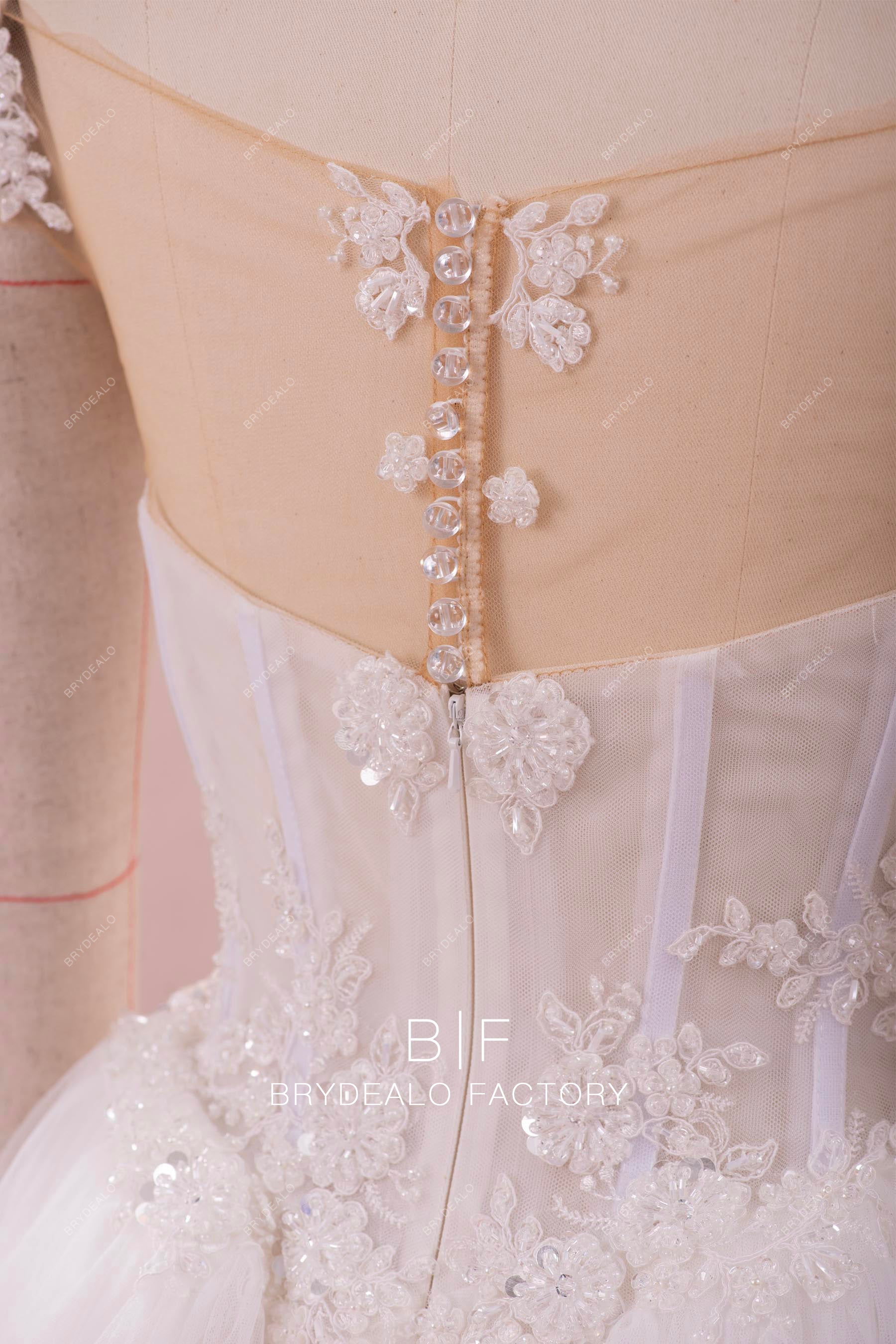 illusion crystal closure bridal gown