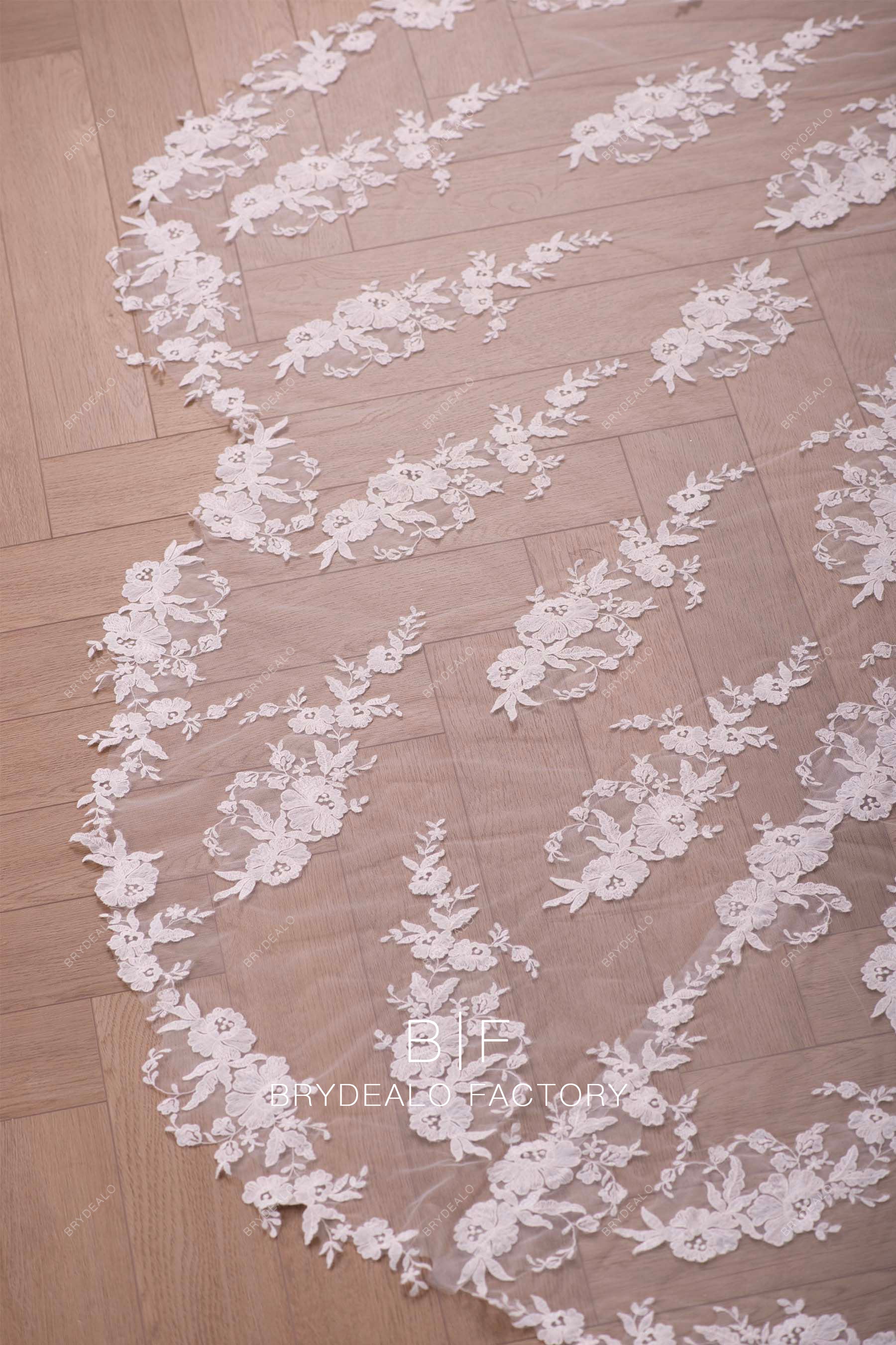 illusion flower lace wedding dress train