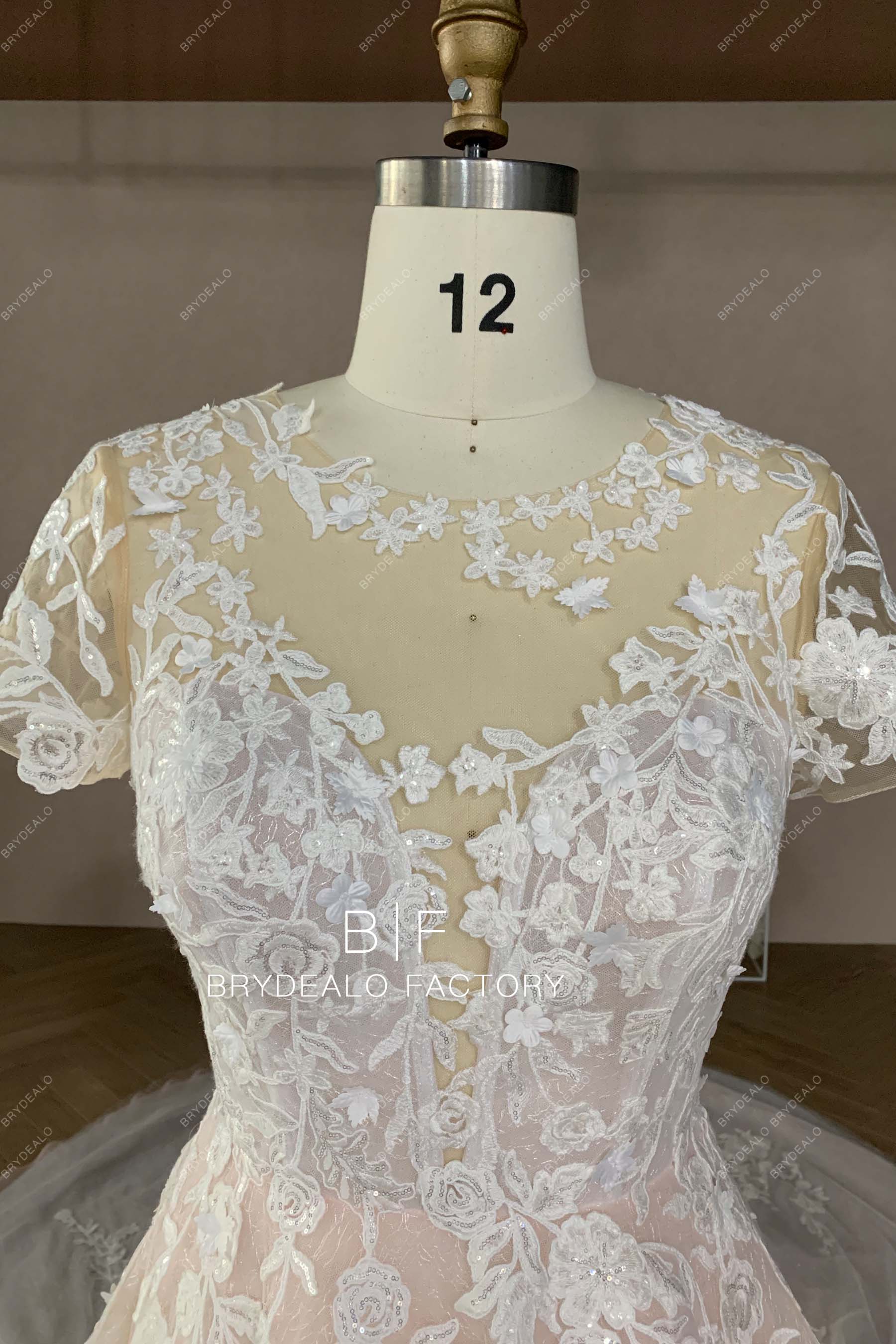 illusion lace boat neck wedding dress