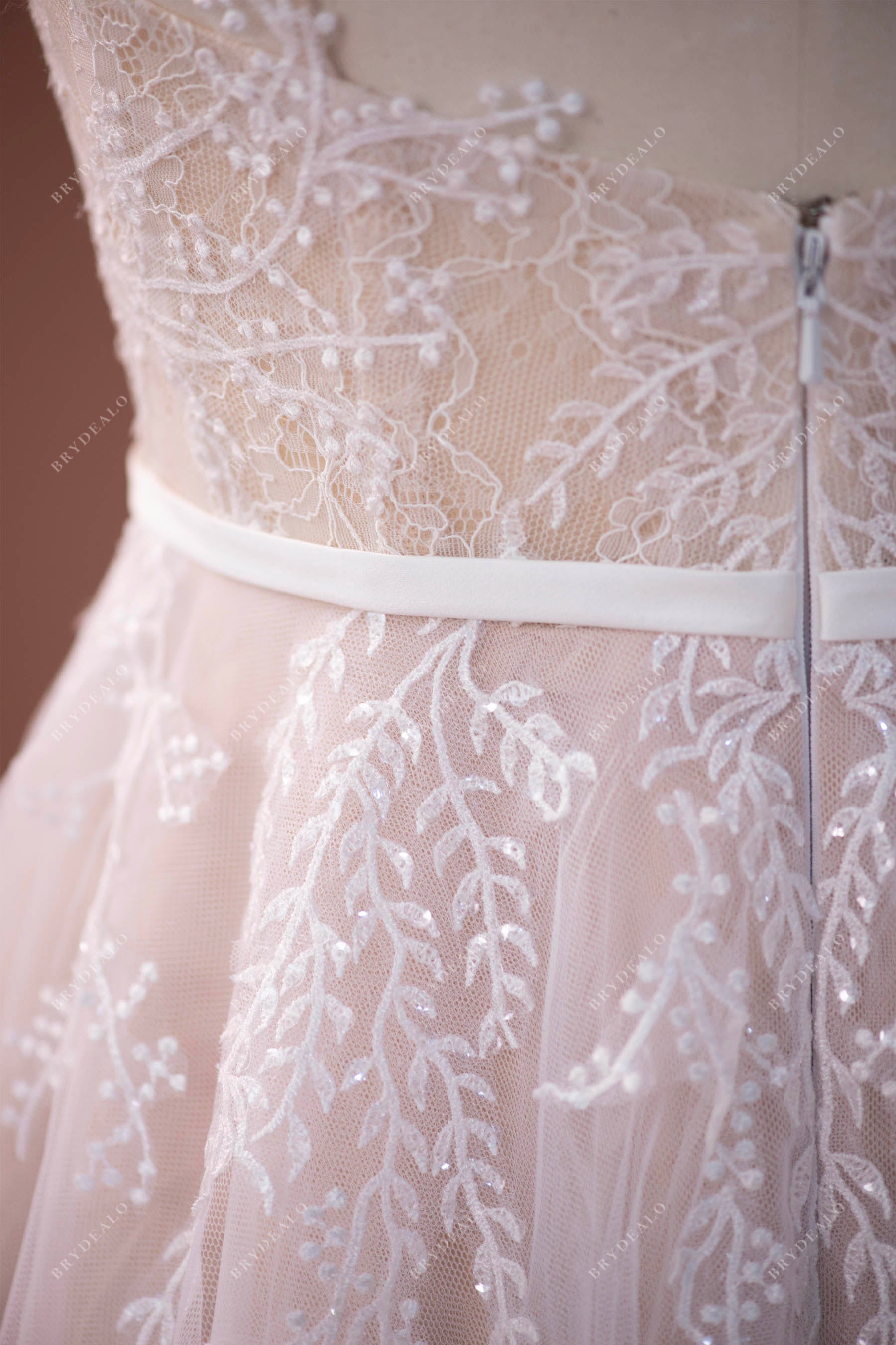 designer illusion lace bodice with satin belt 