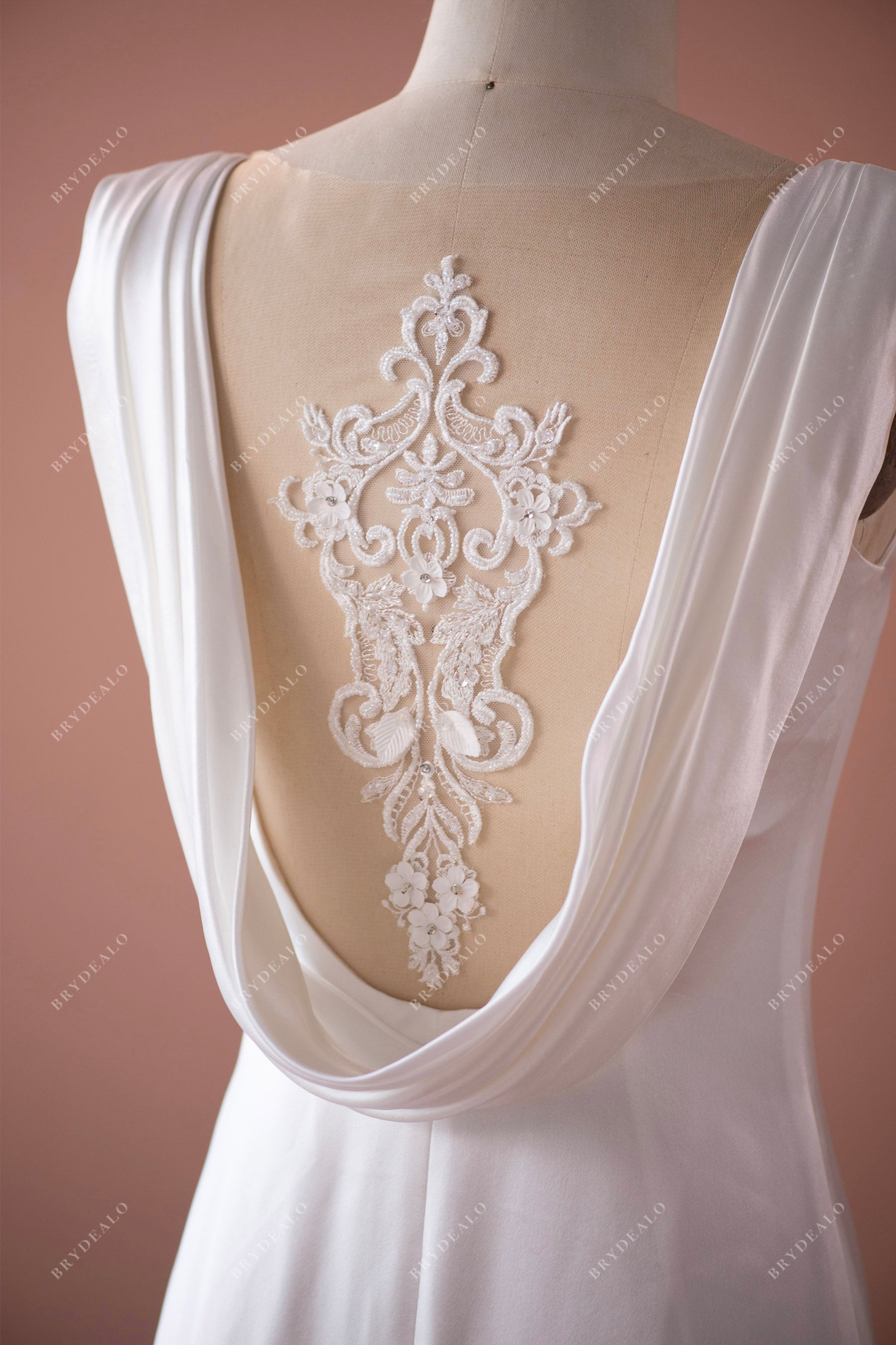 illusion lace cowl back wedding dress