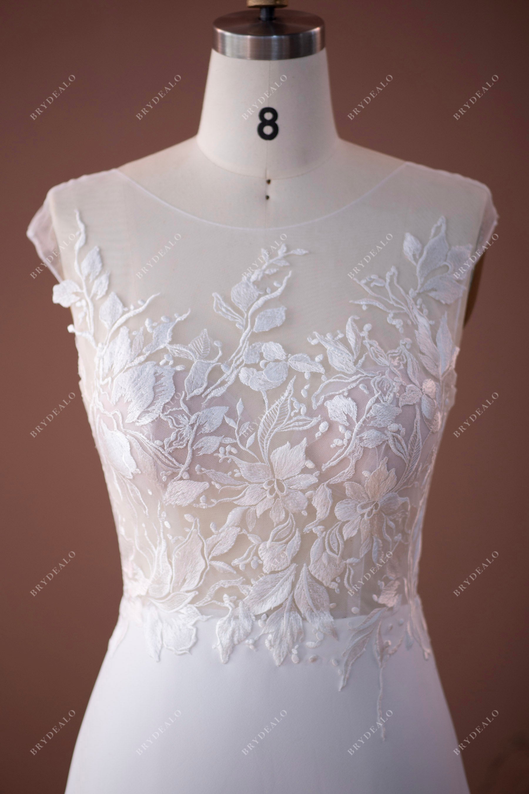 illusion lace top crepe bridal gown