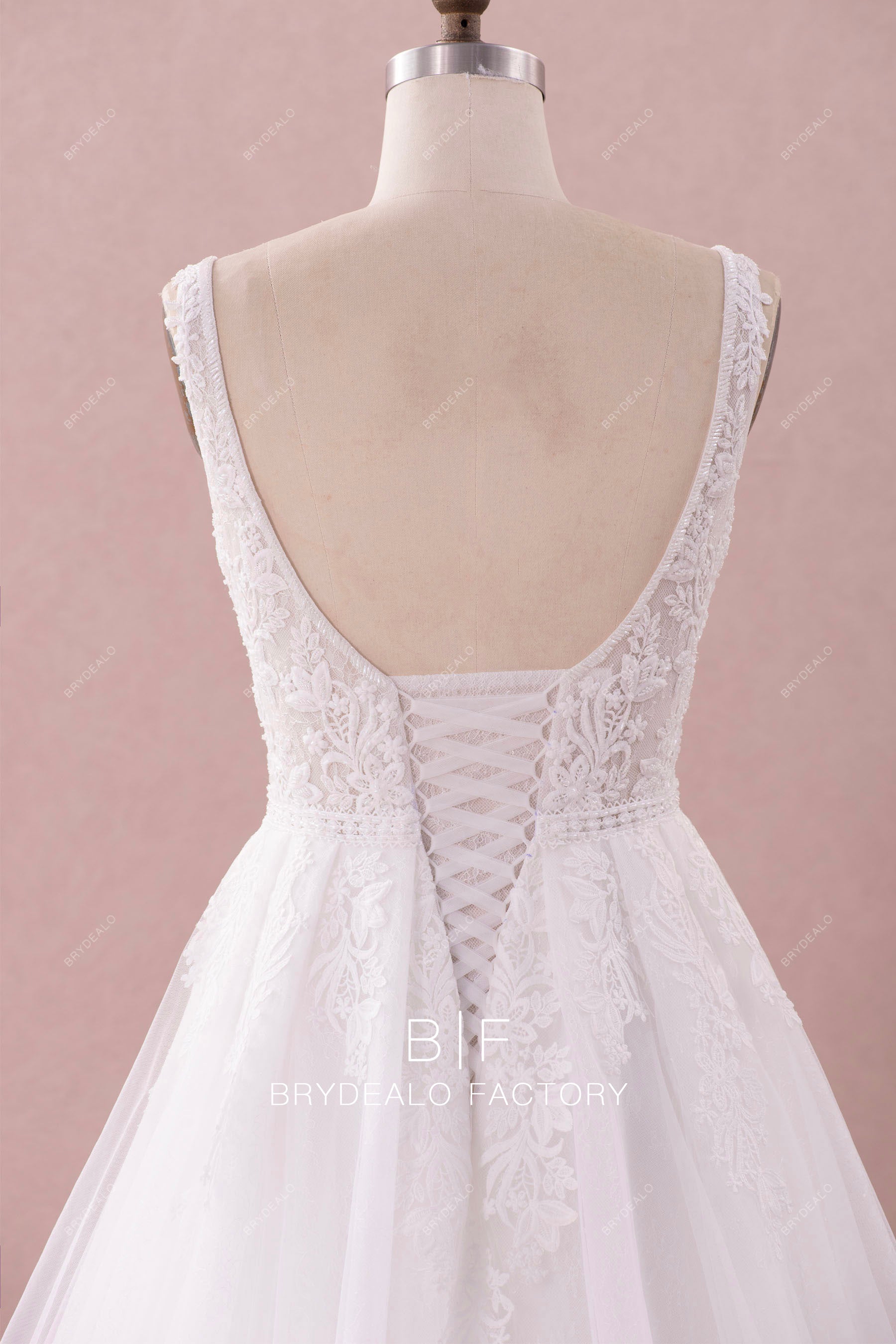 illusion lace up wedding dress