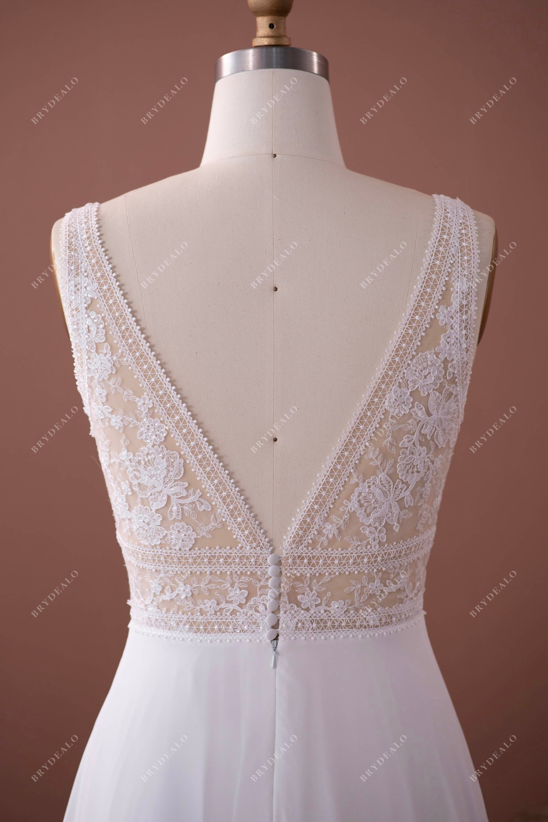 illusion lace v-back wedding dress