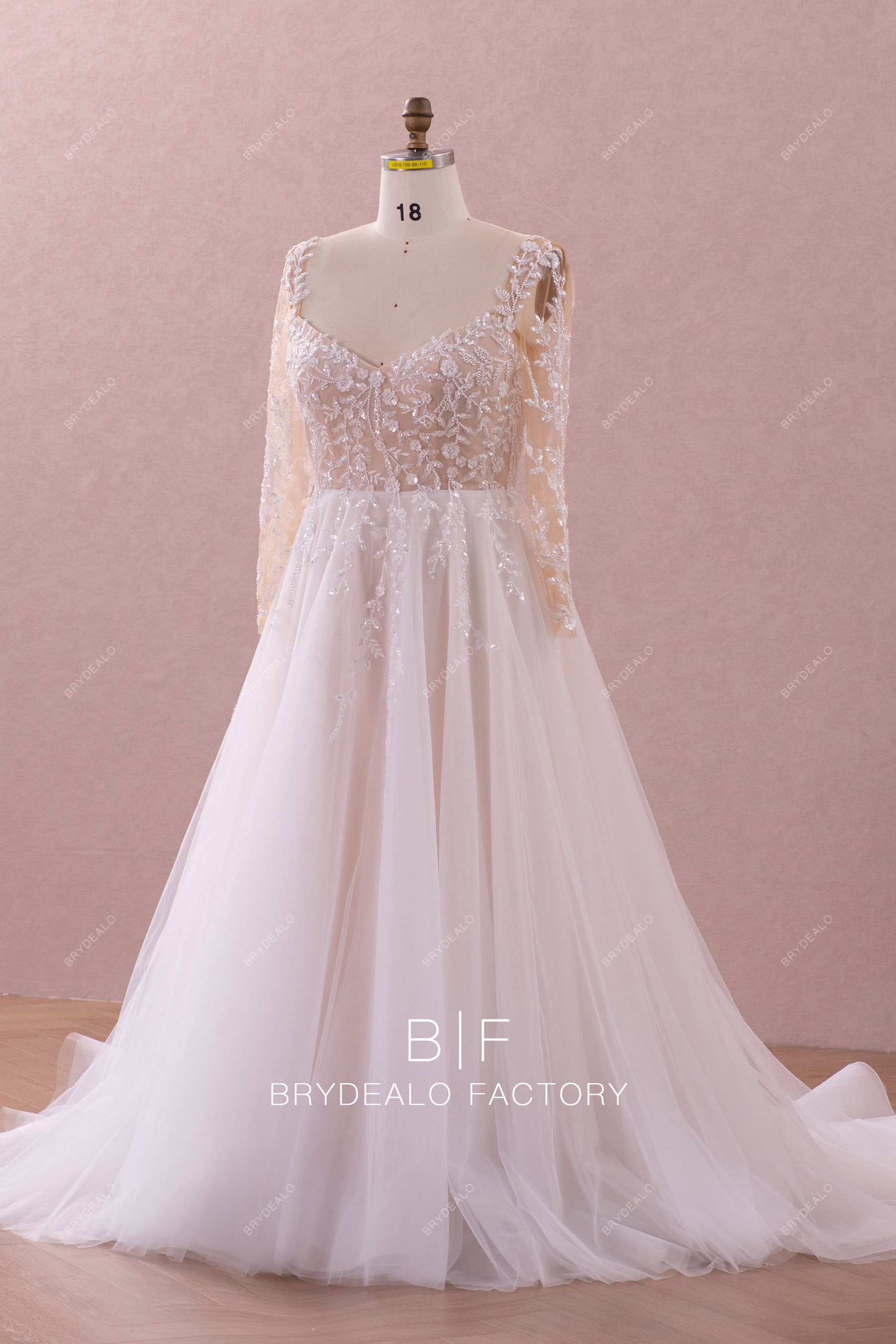 illusion long sleeve sparkly lace wedding dress