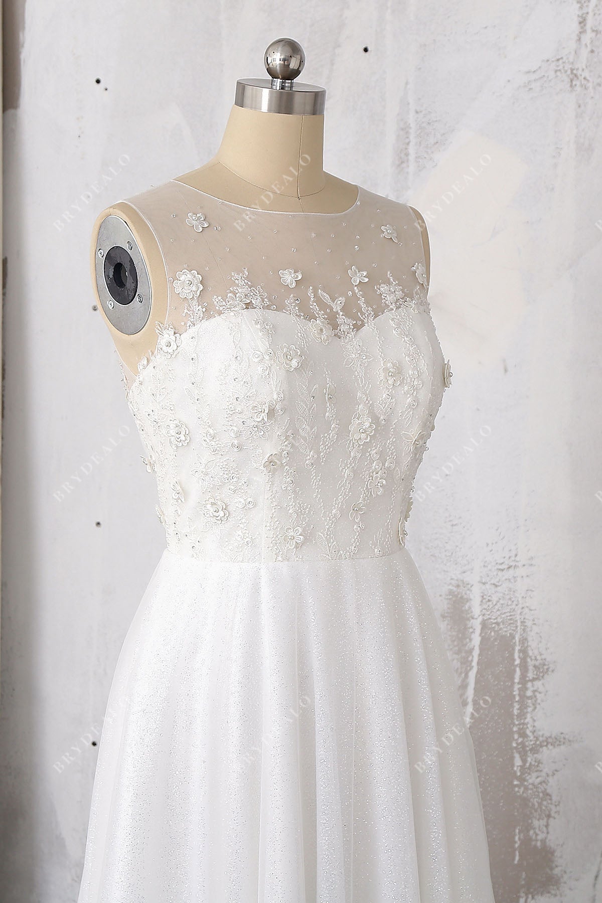 illusion neck glitter bridal dress