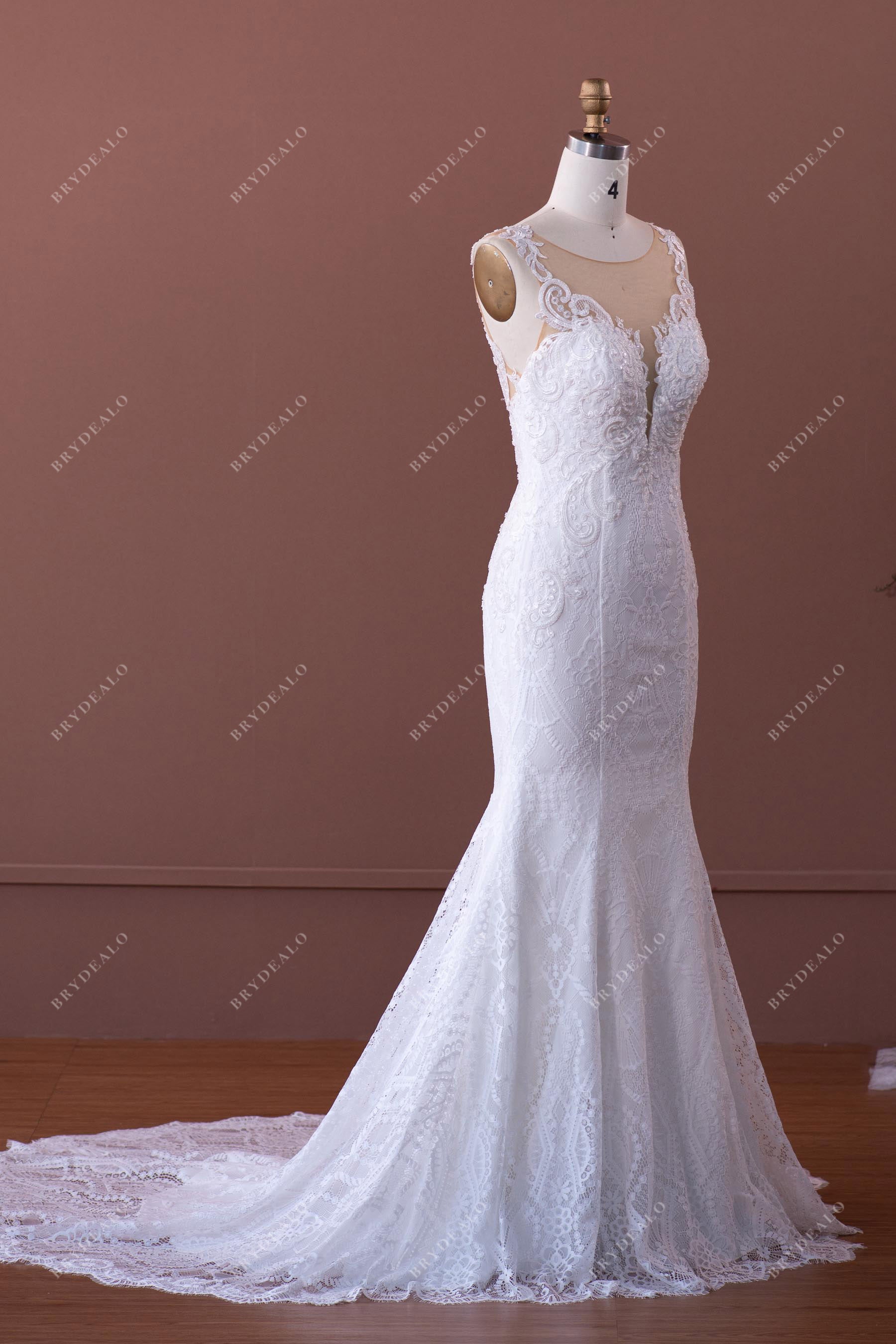 illusion neck mermaid lace long wedding gown