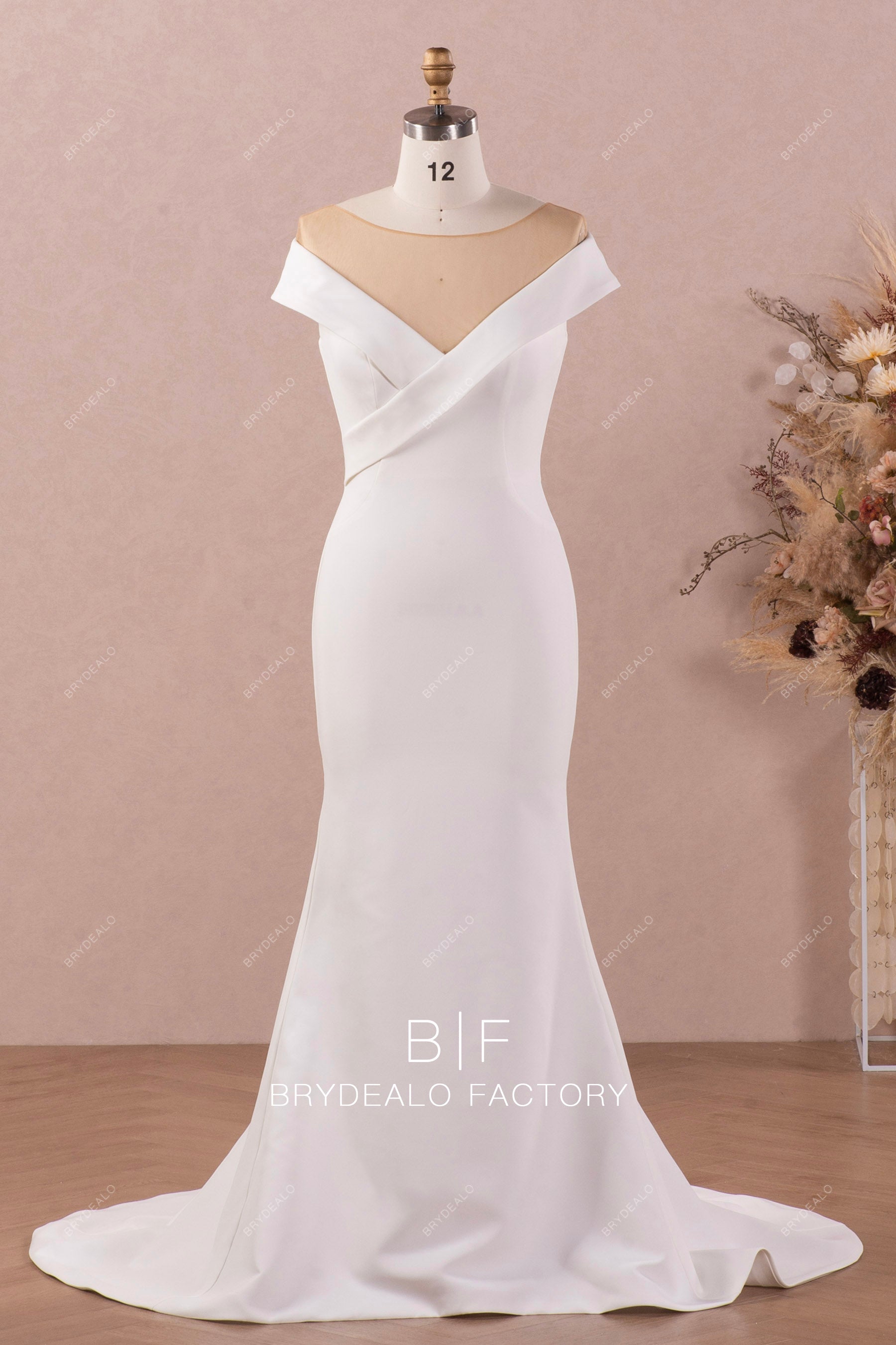 Wholesale Illusion Off Shoulder Crepe Mermaid Bridal Gown