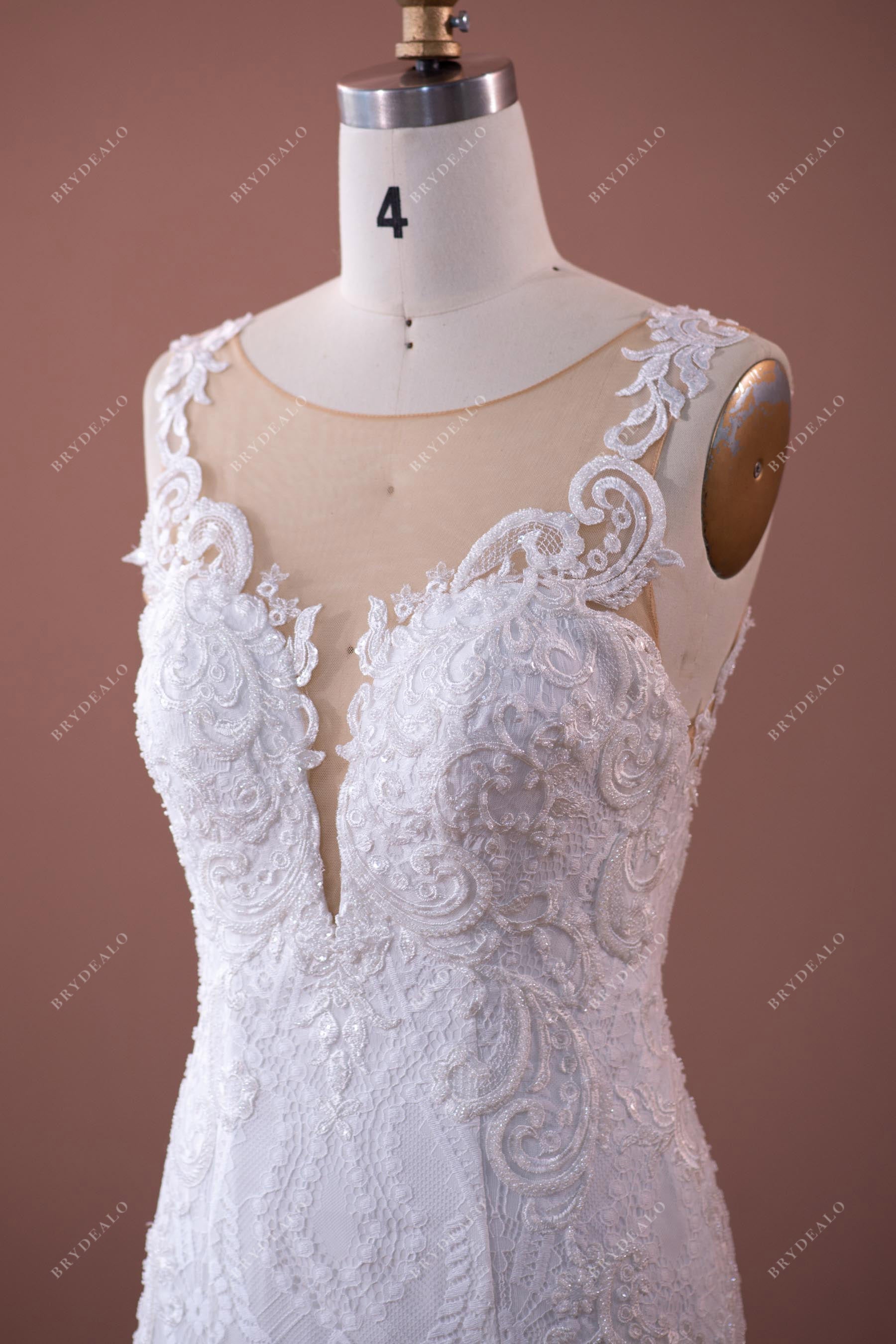 illusion neckline mermaid lace wedding gown