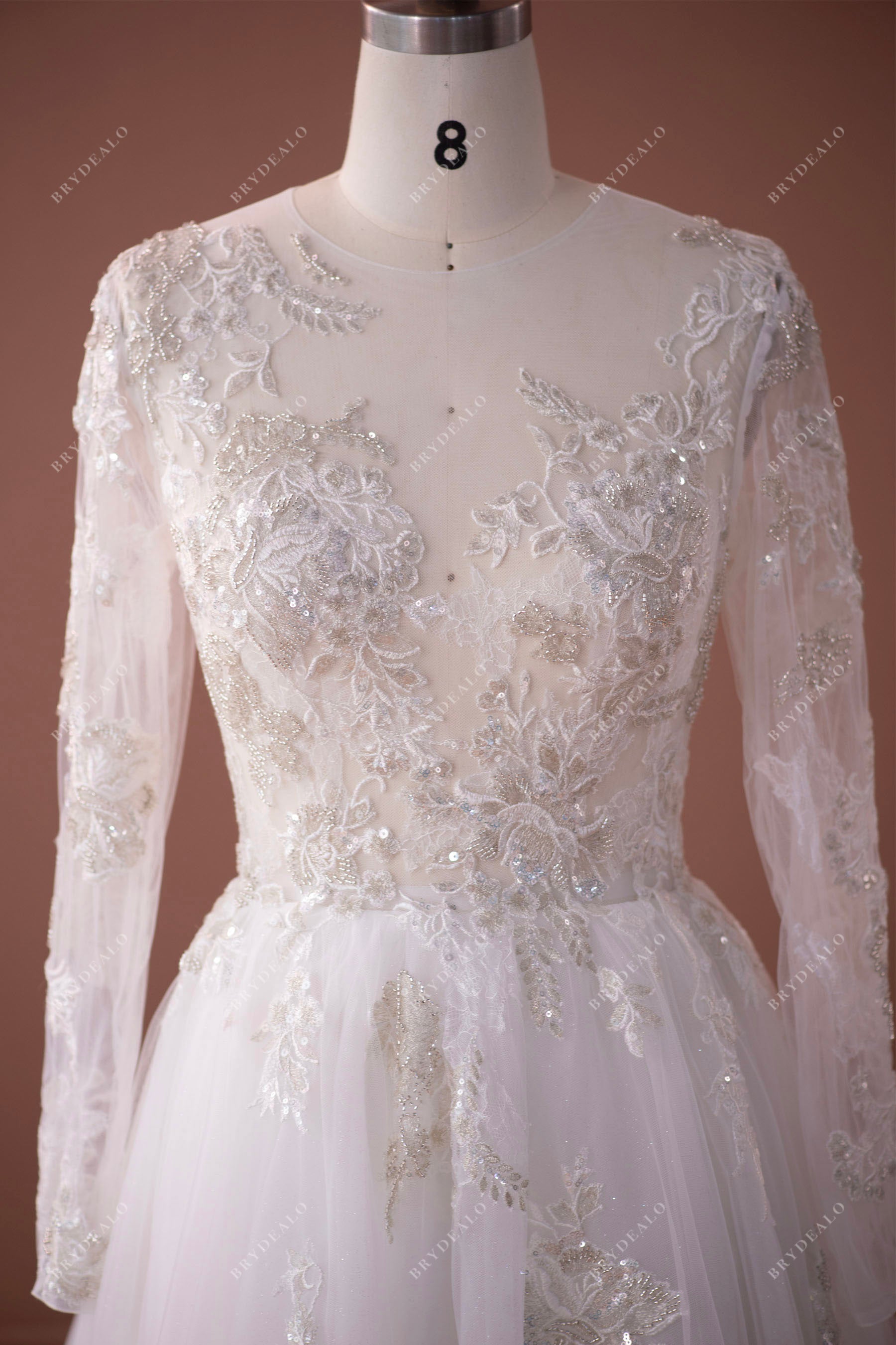 illusion sleeved lace wedding gown