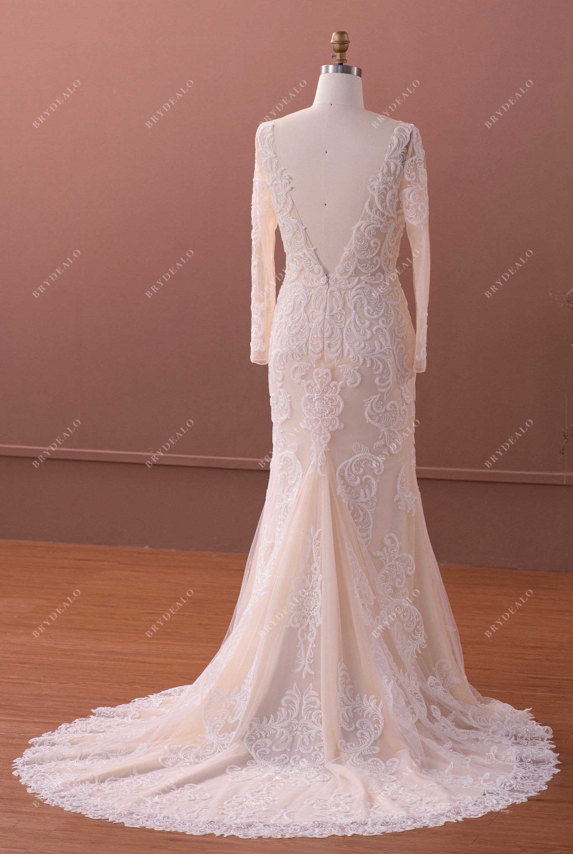 Sample Sale | Luxury Beaded Lace Sleeved Mermaid Wedding Dress
