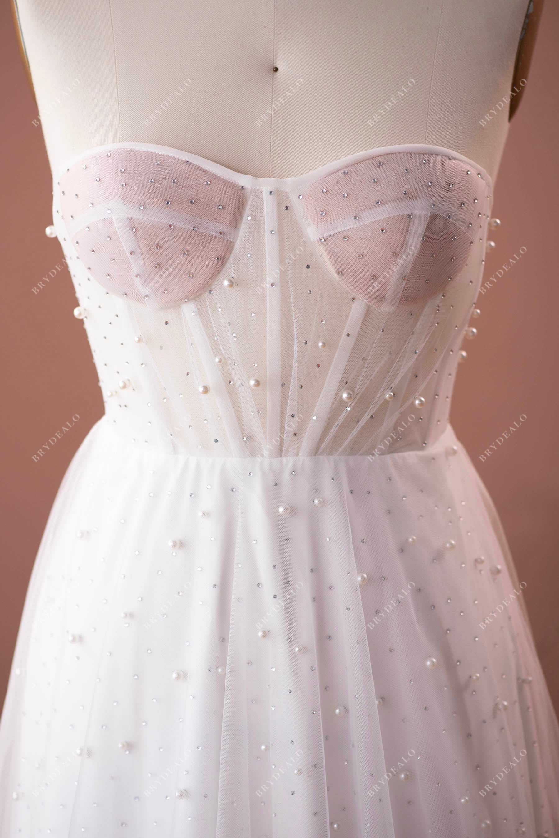illusion strapless corset wedding dress