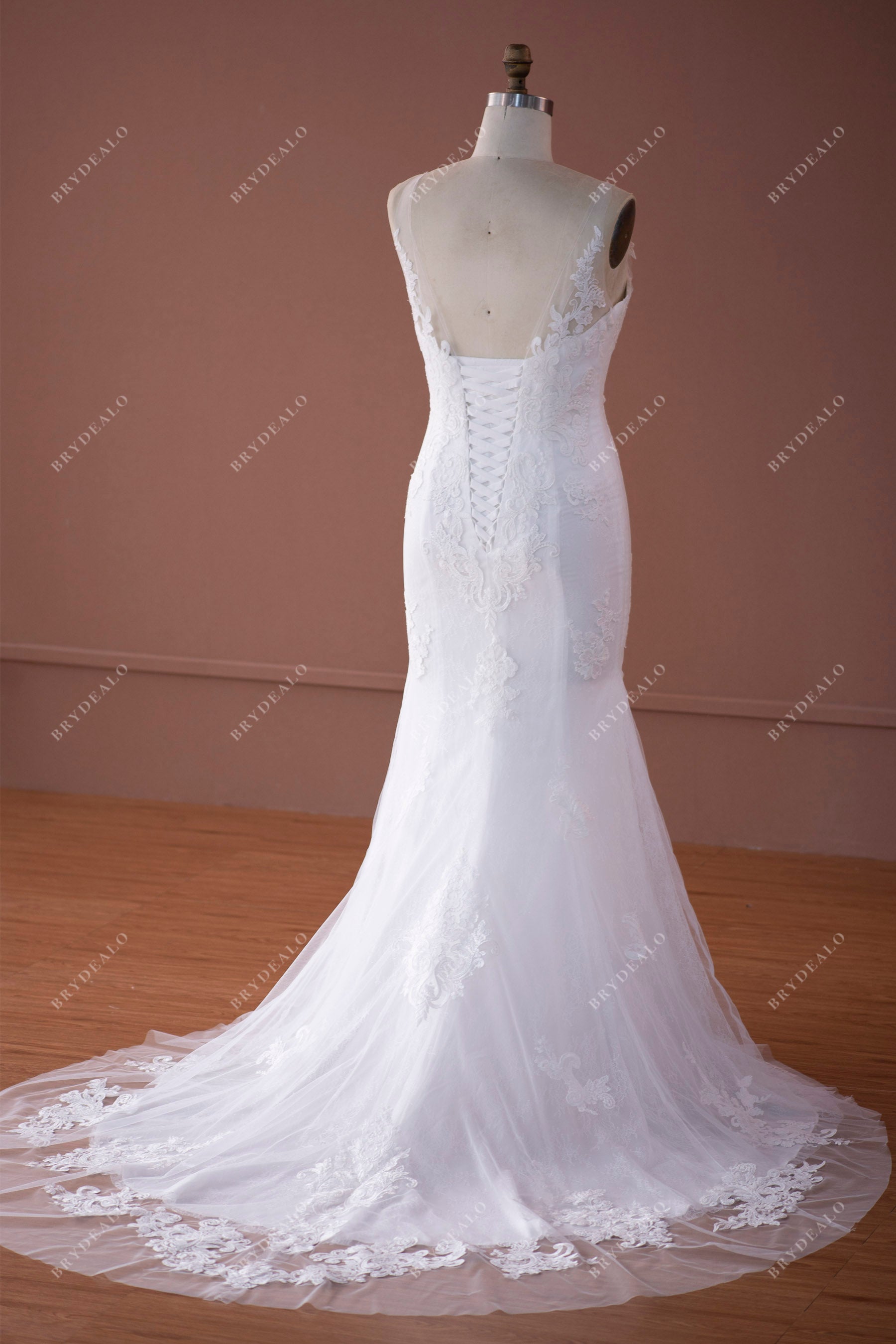 open back mermaid lace bridal dress