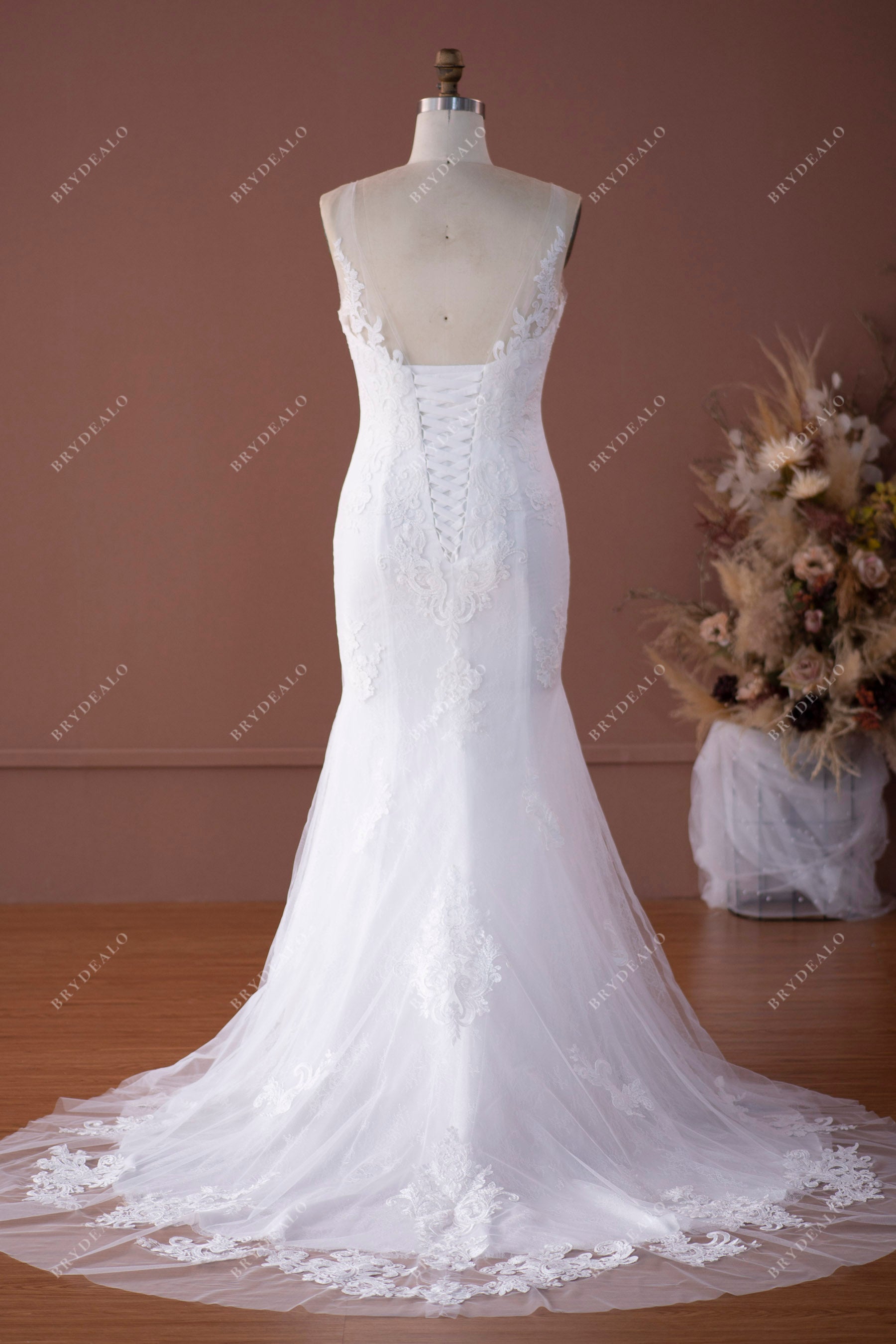 chapel train lace bridal gown
