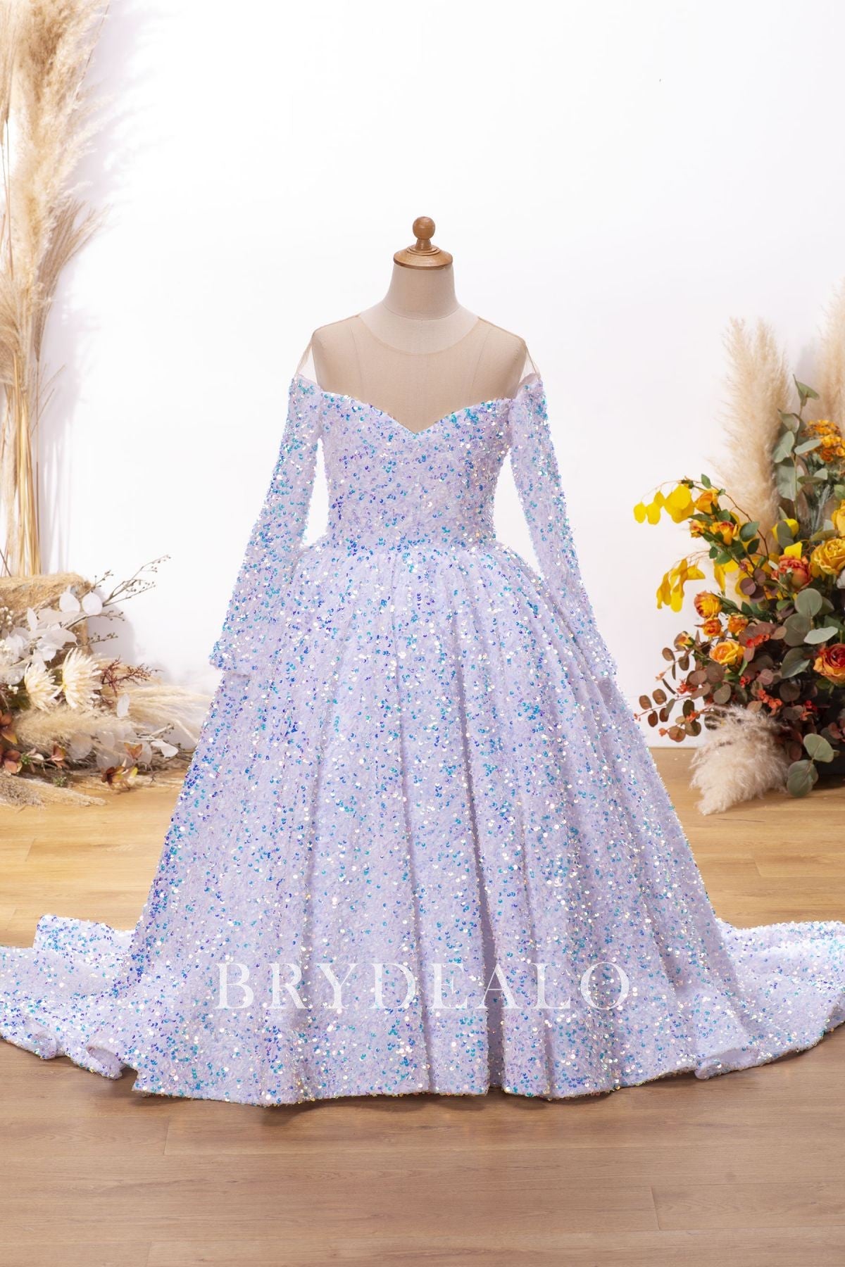 Sequin Long Flower Girl Ball Gown