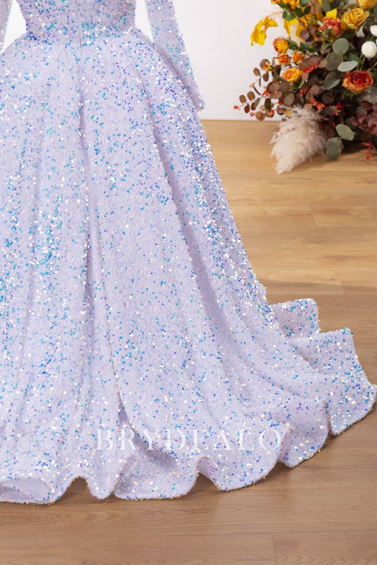 Iridescent Sequin Long Flower Girl Ball Gown