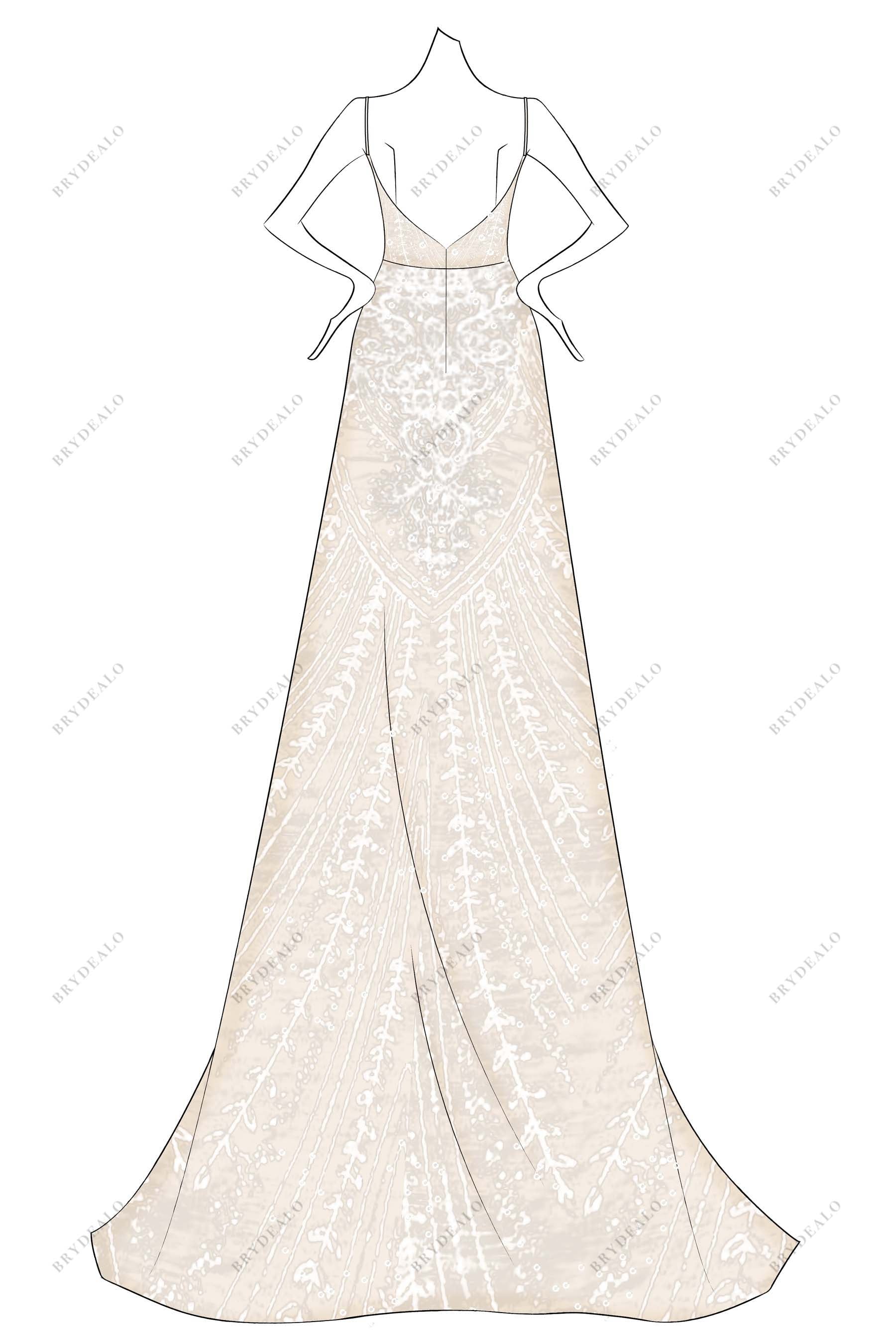 ivory lace overlaid oyster designer weddin dress sketch