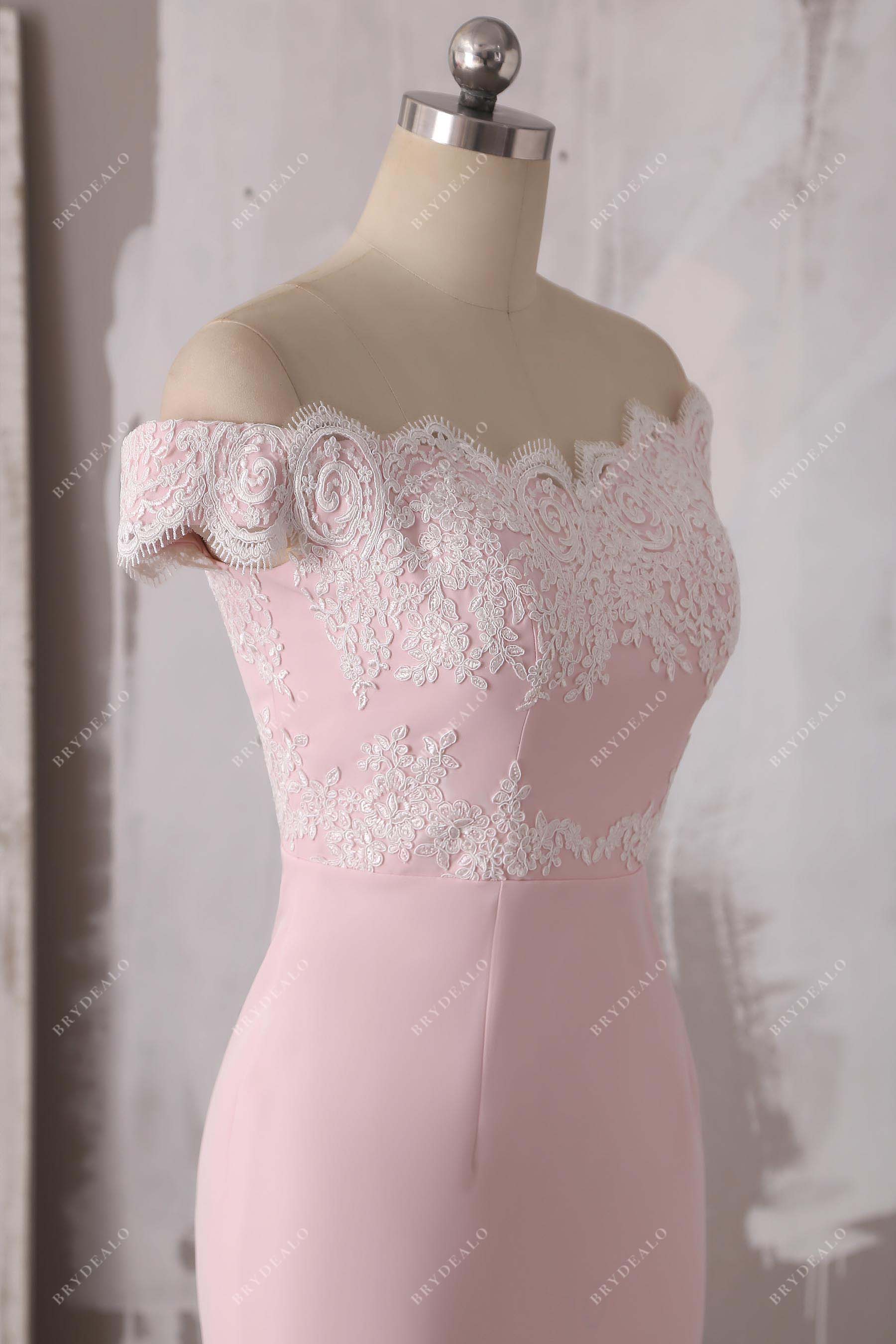 ivory lace pink matte off-shoulder dress
