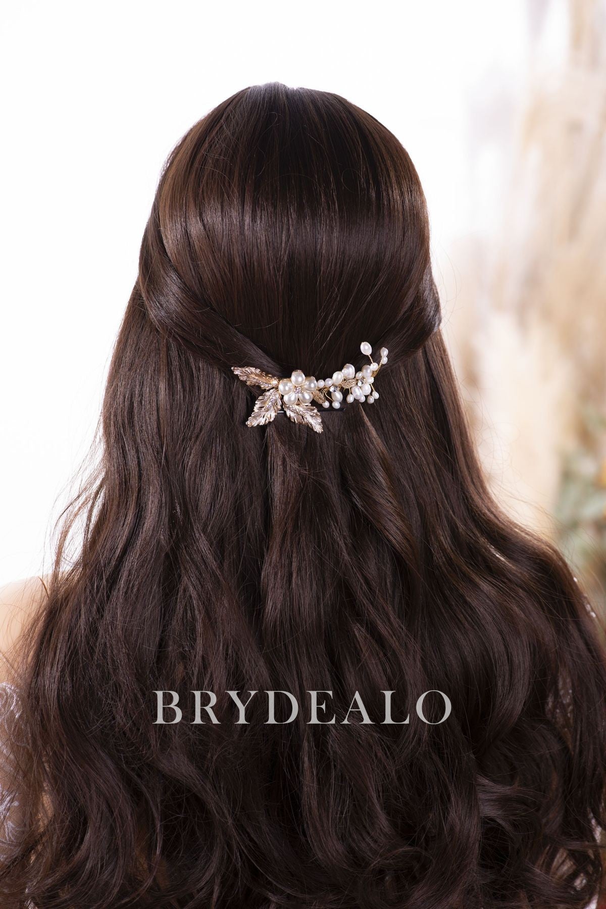 High-end Pearls Gold Leaf Bridal Comb For Wholesale