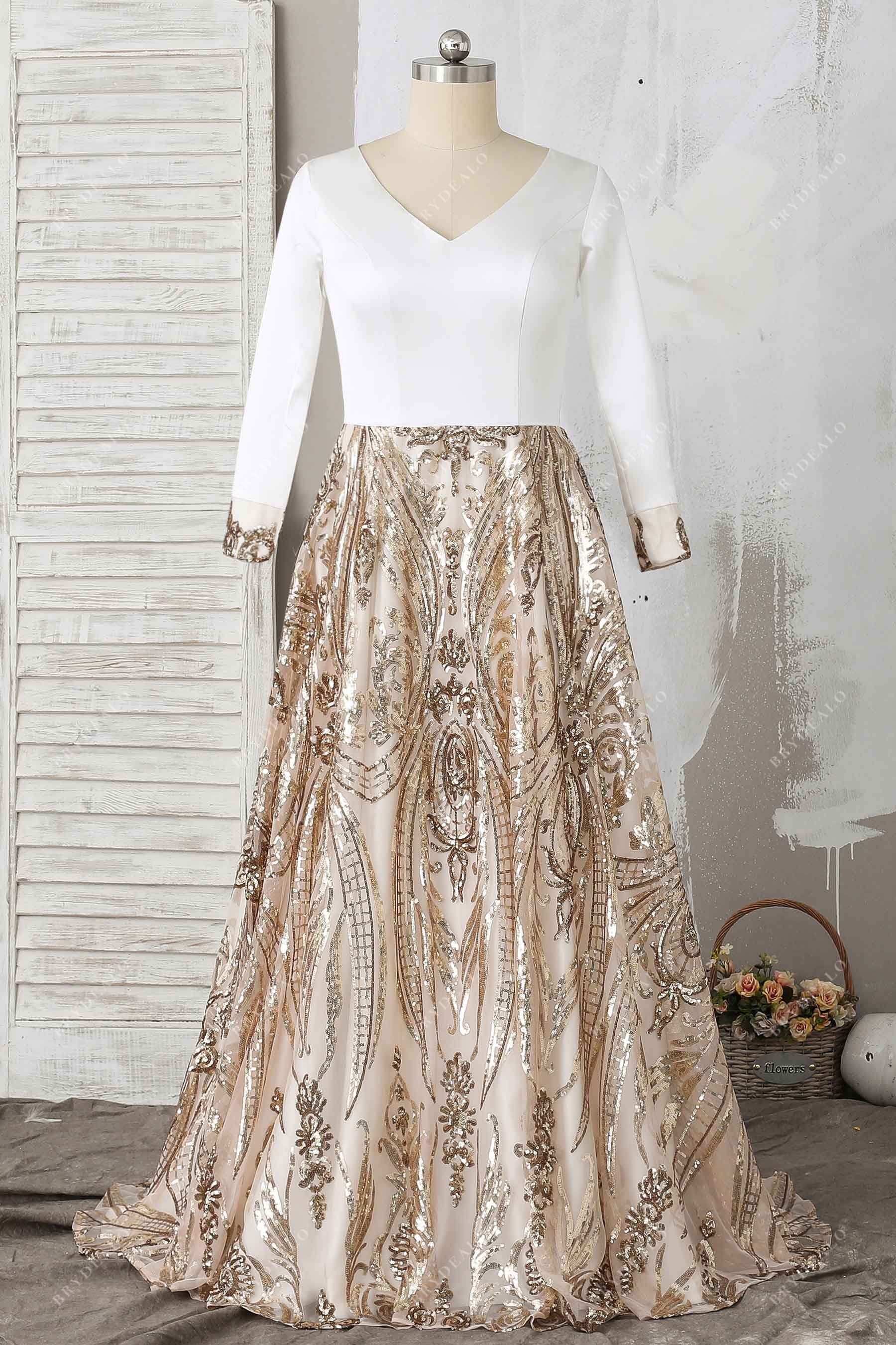 ivory satin gold sequin evening prom dress