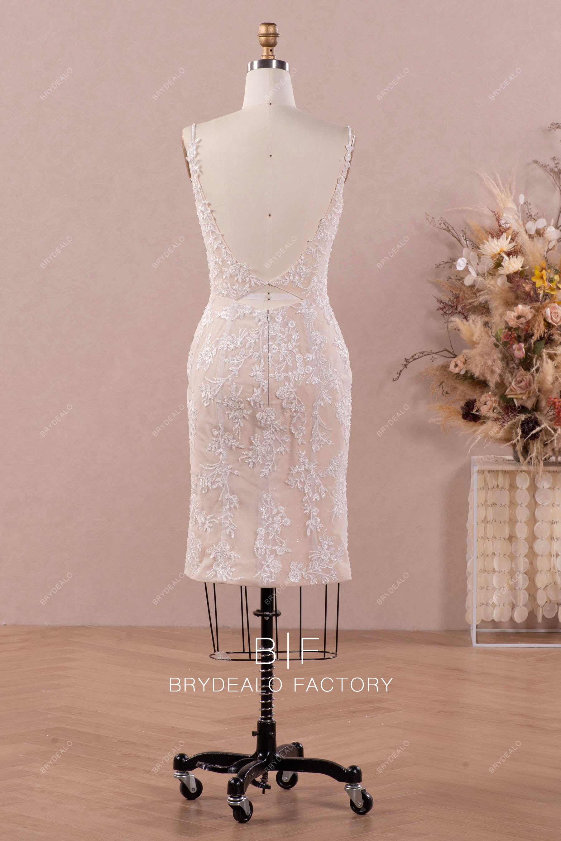 keyhole back beaded lace bridal bodycon