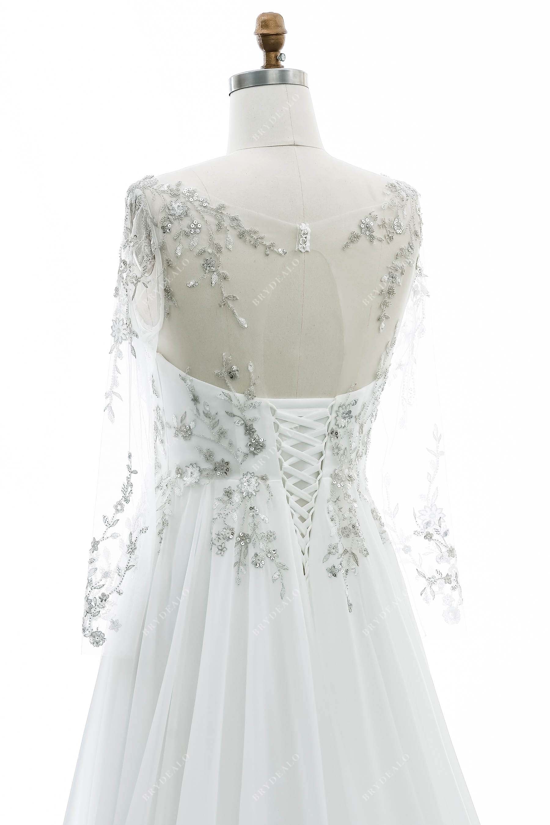 keyhole lace-up back lace bridal dress