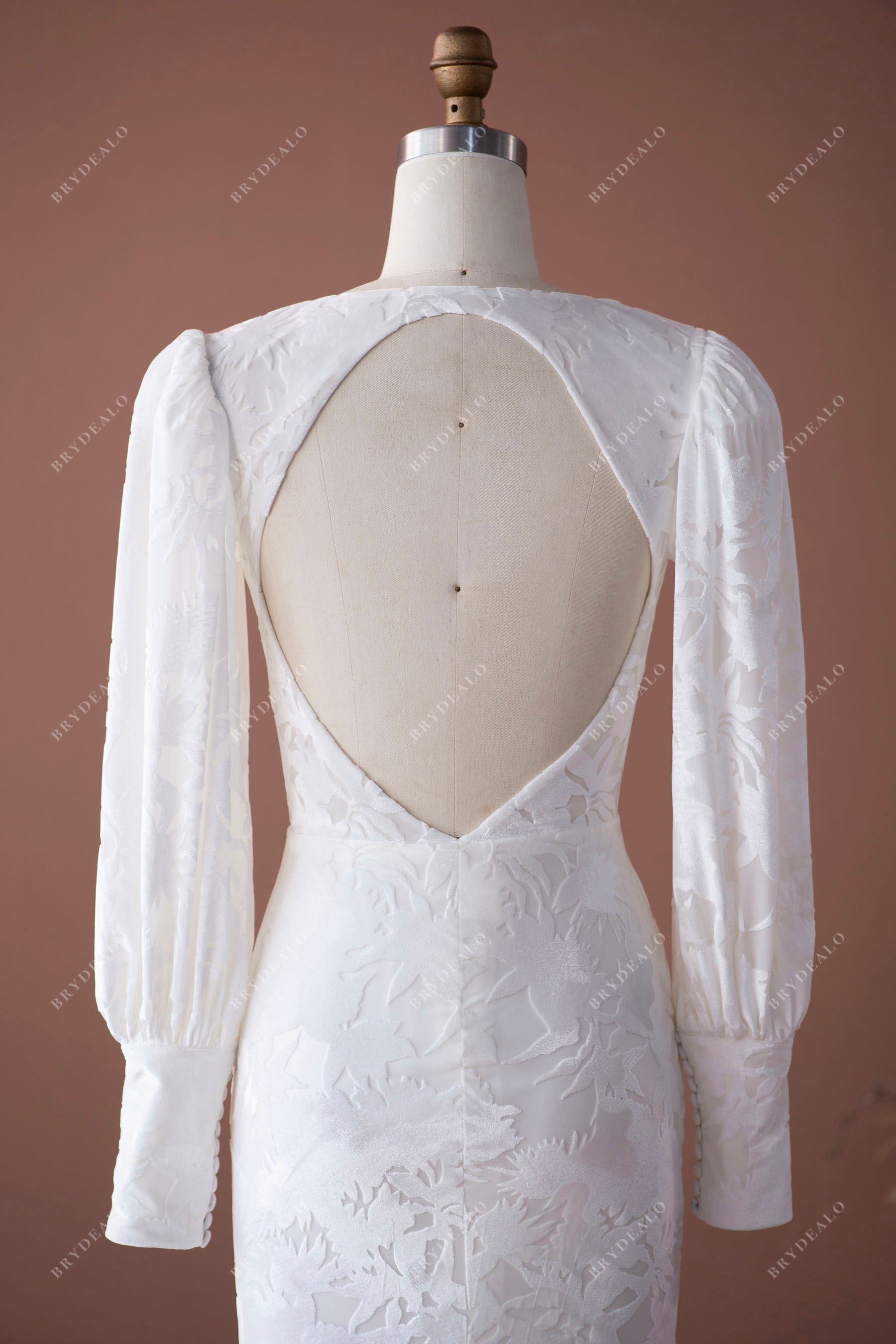 keyhole long sleeve velvet wedding dress