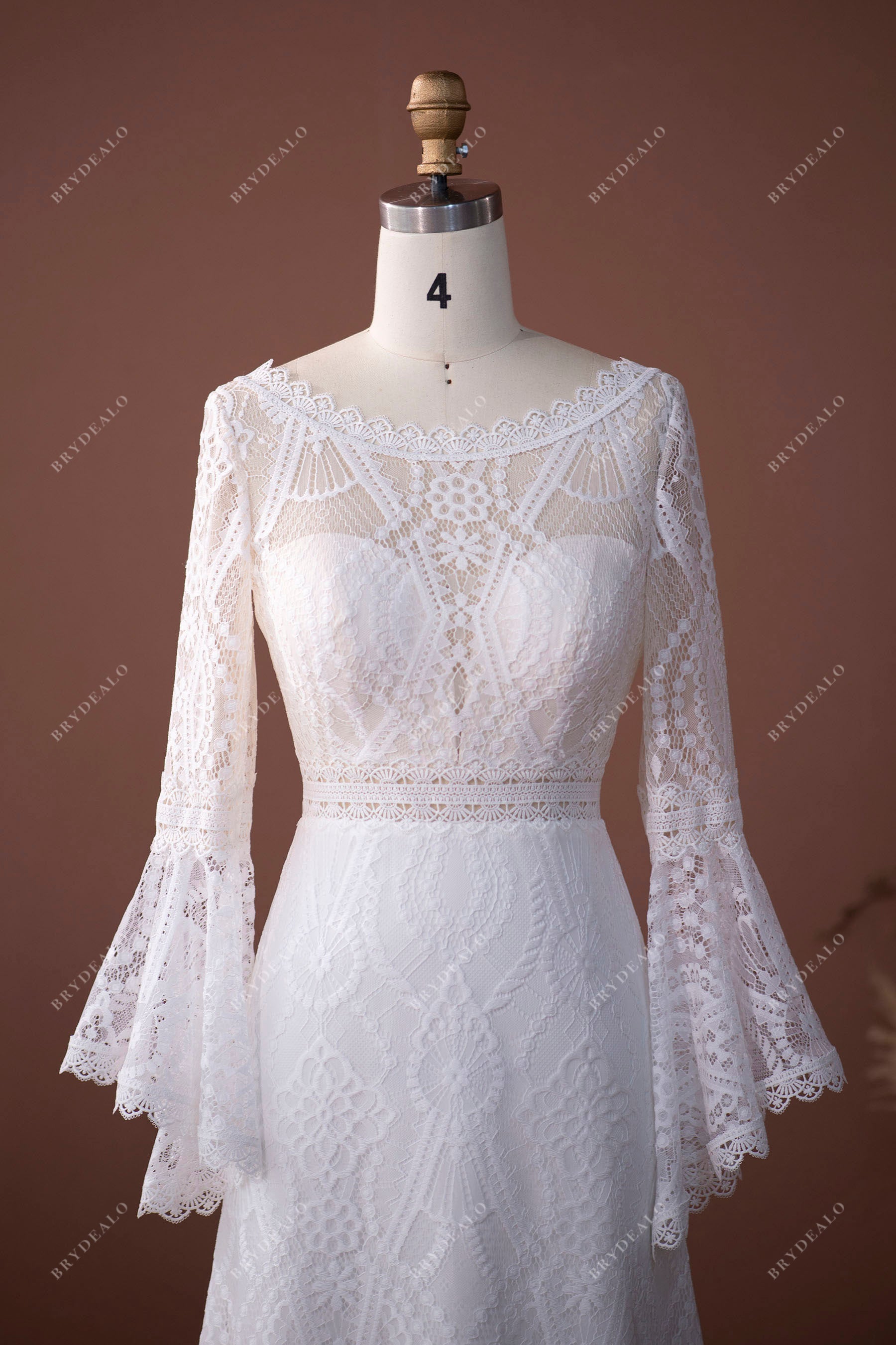illusion boat neck flutter sleeves bridal gown