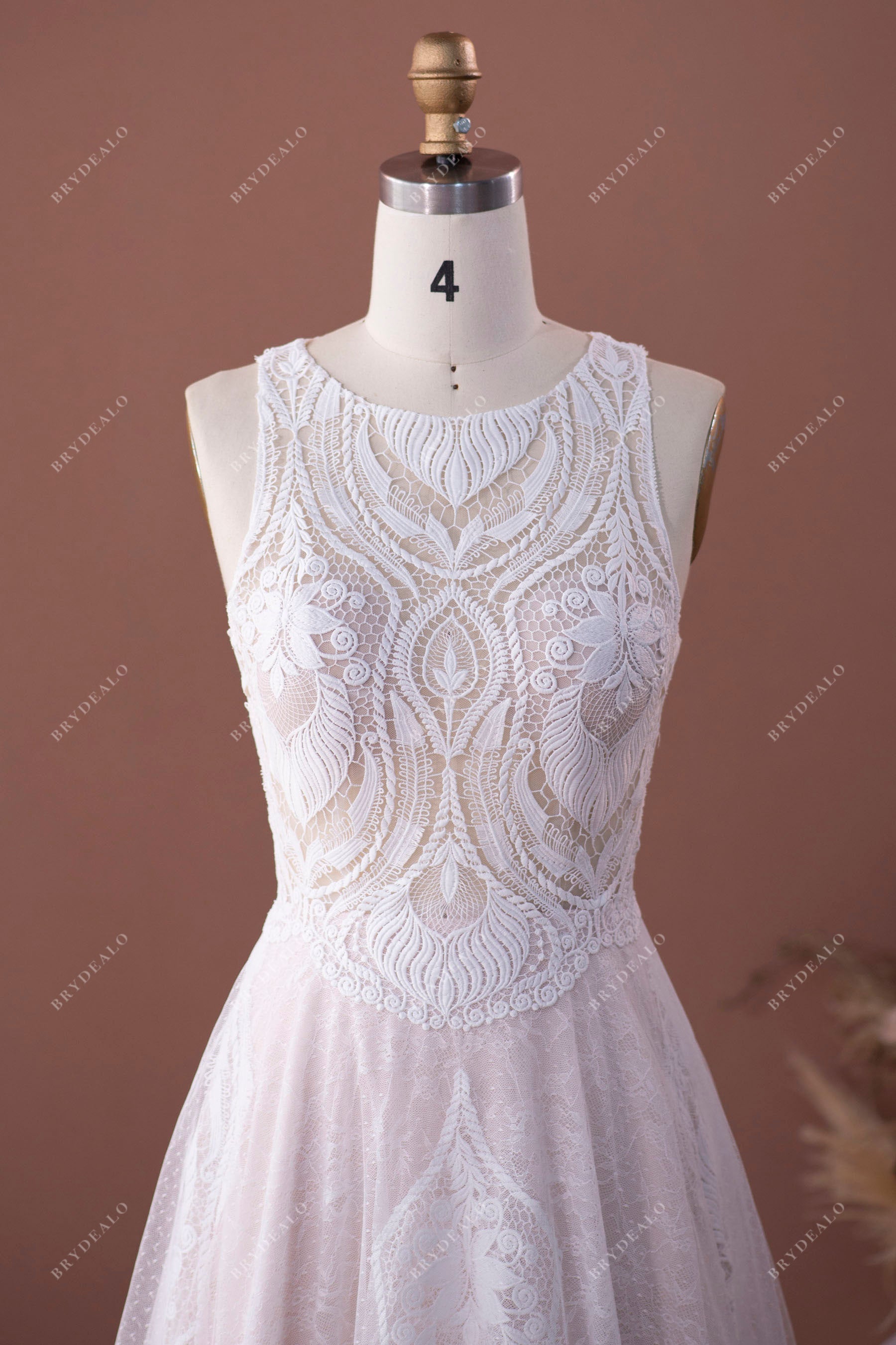 lace illusion neckline boho wedding dress