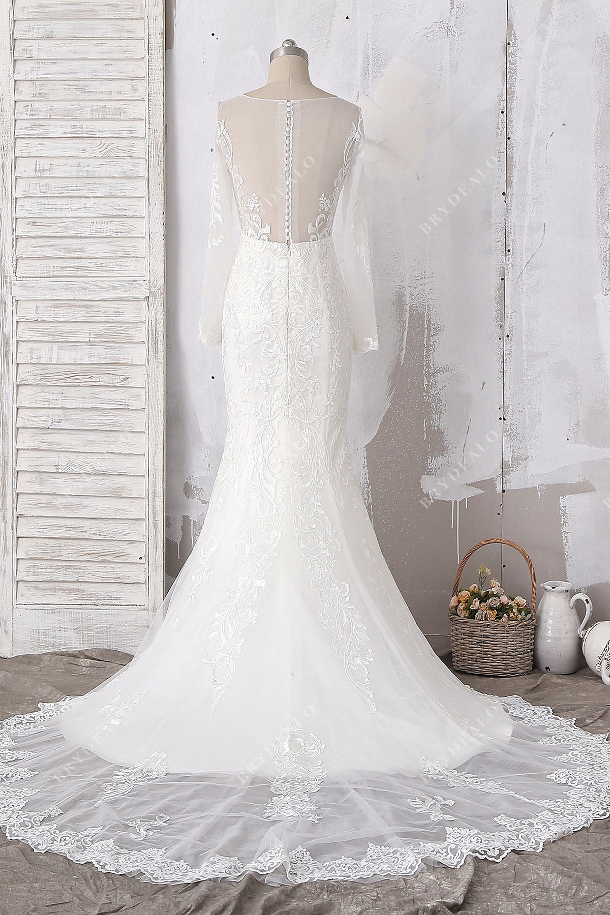 lace long train mermaid bridal gown