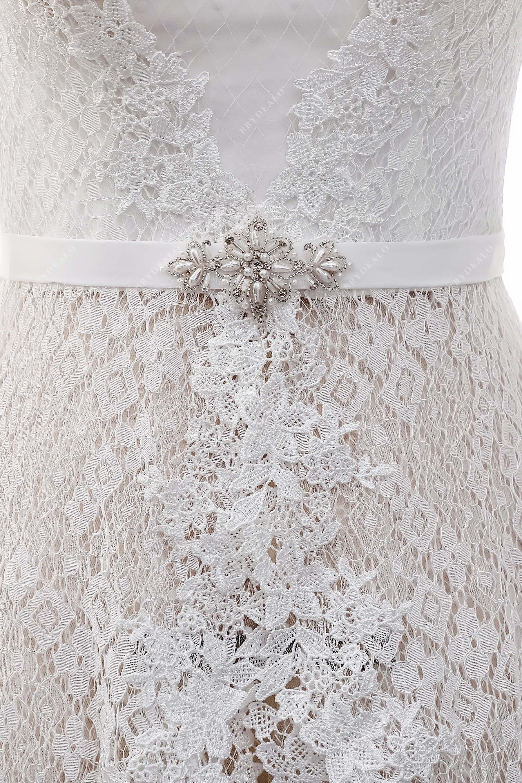 lace pearls belt bridal dress