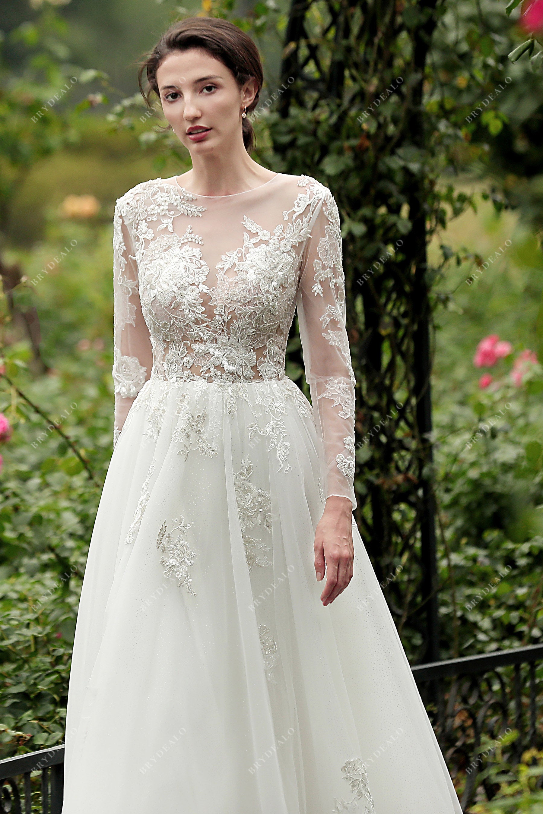 lace sleeved A-line bridal gown