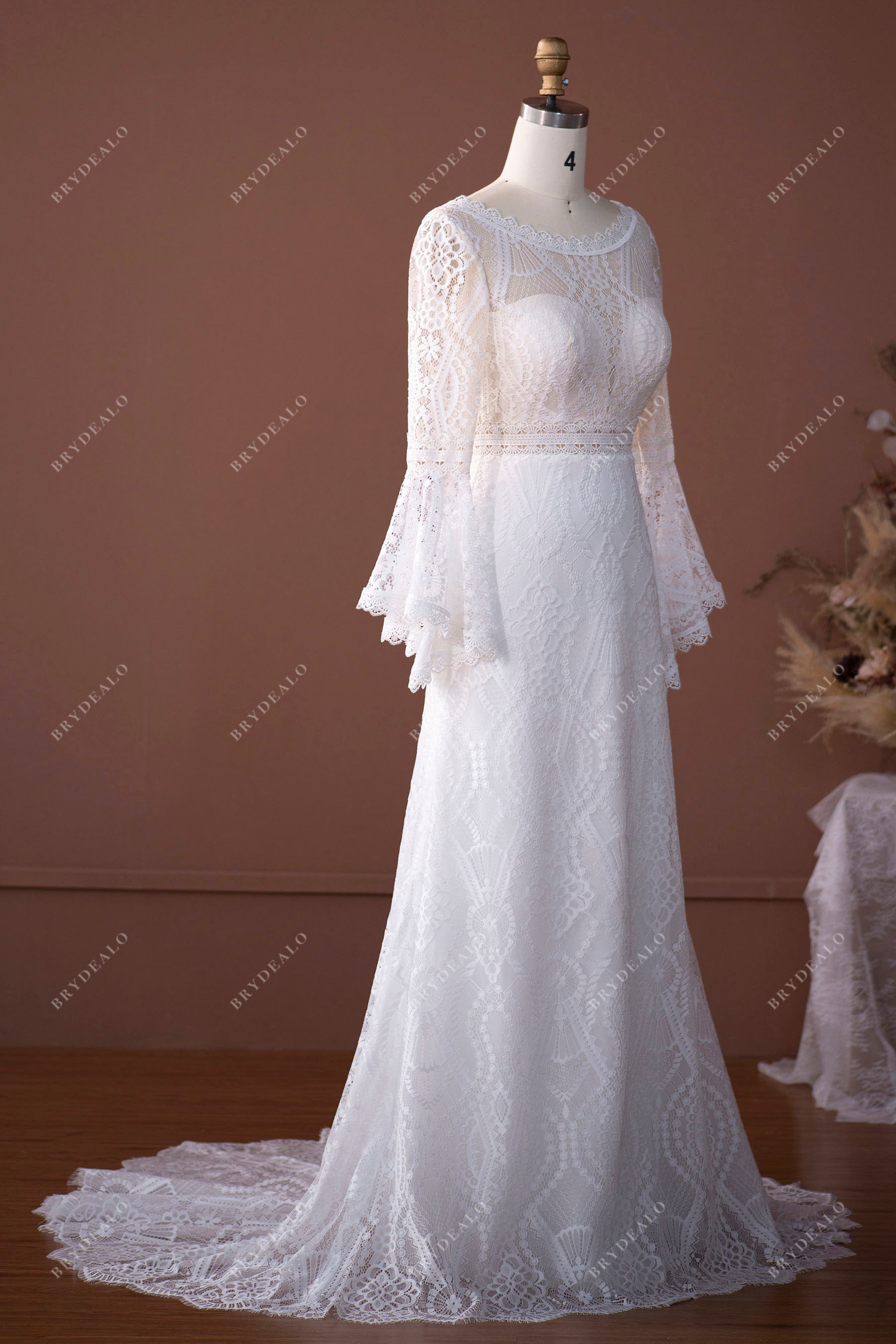 private label boho flutter sleeves bridal gown