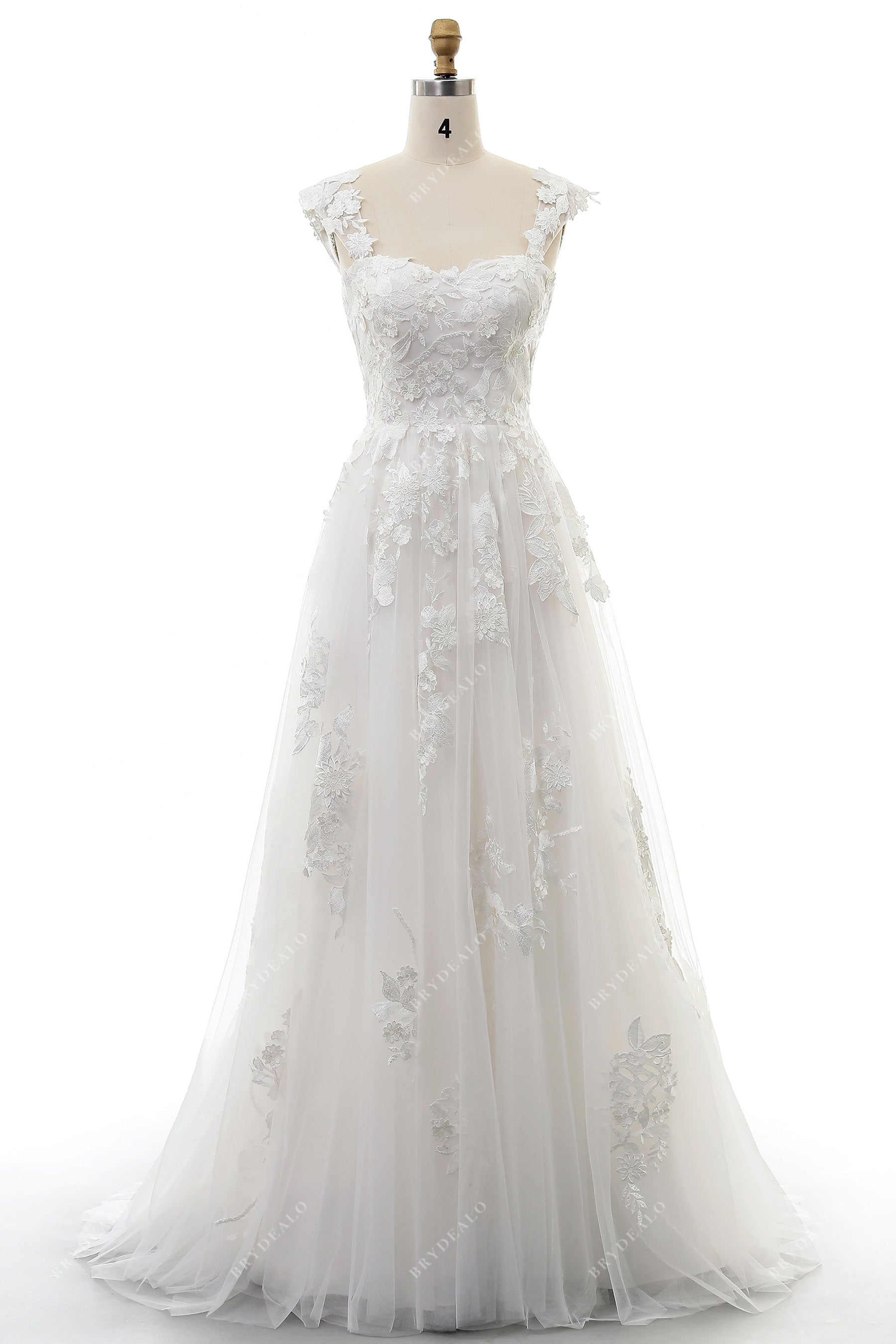 A-line Lace Strap Sweetheart Neck Wedding Dress