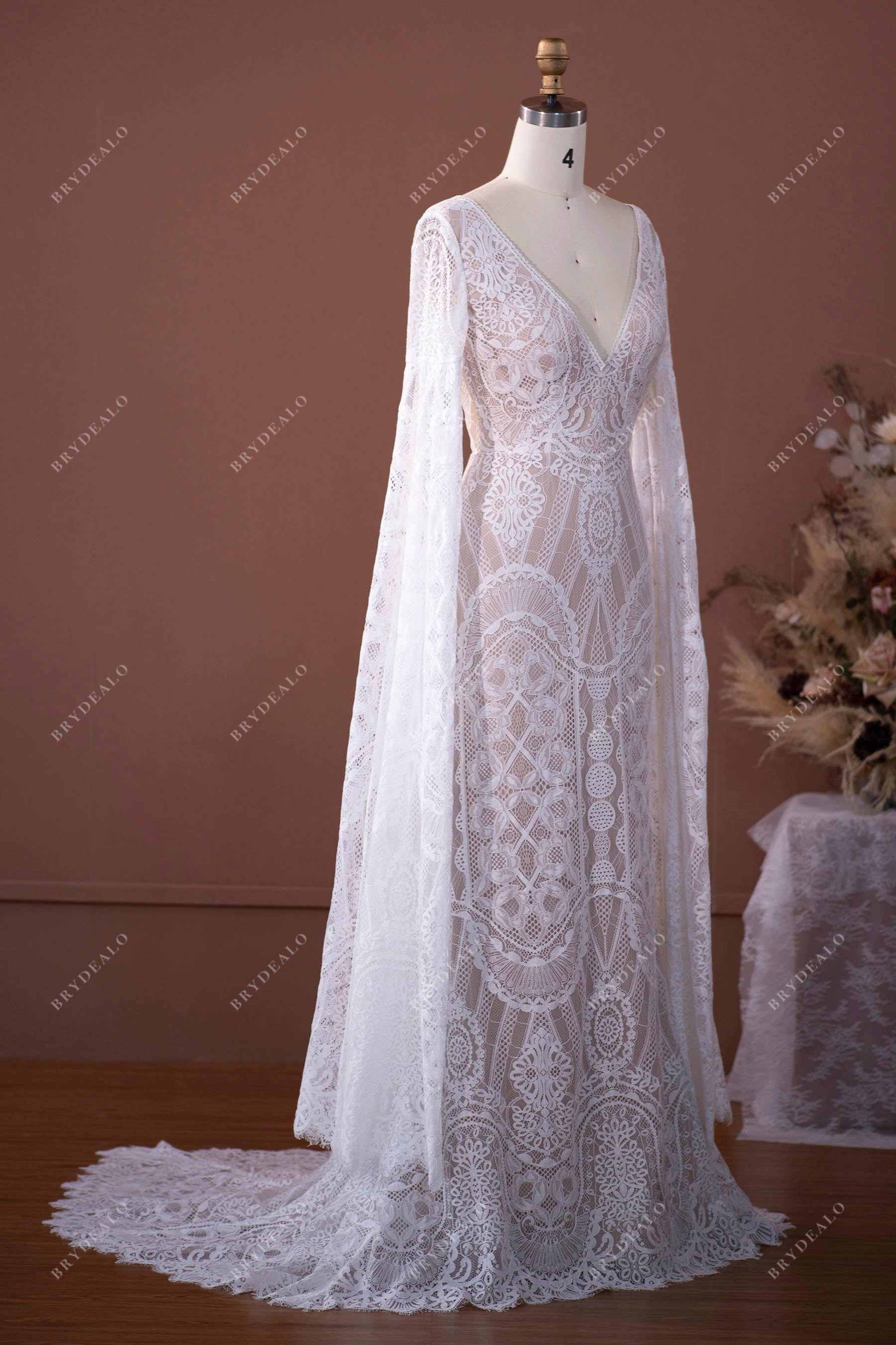 boho bridal gown with long sleeves