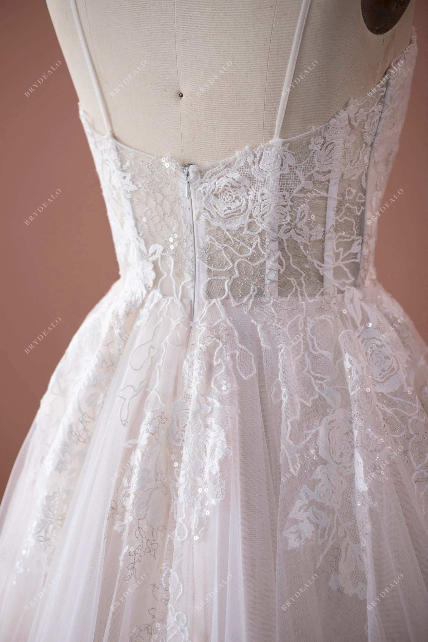 lace tulle ruffled wedding dress
