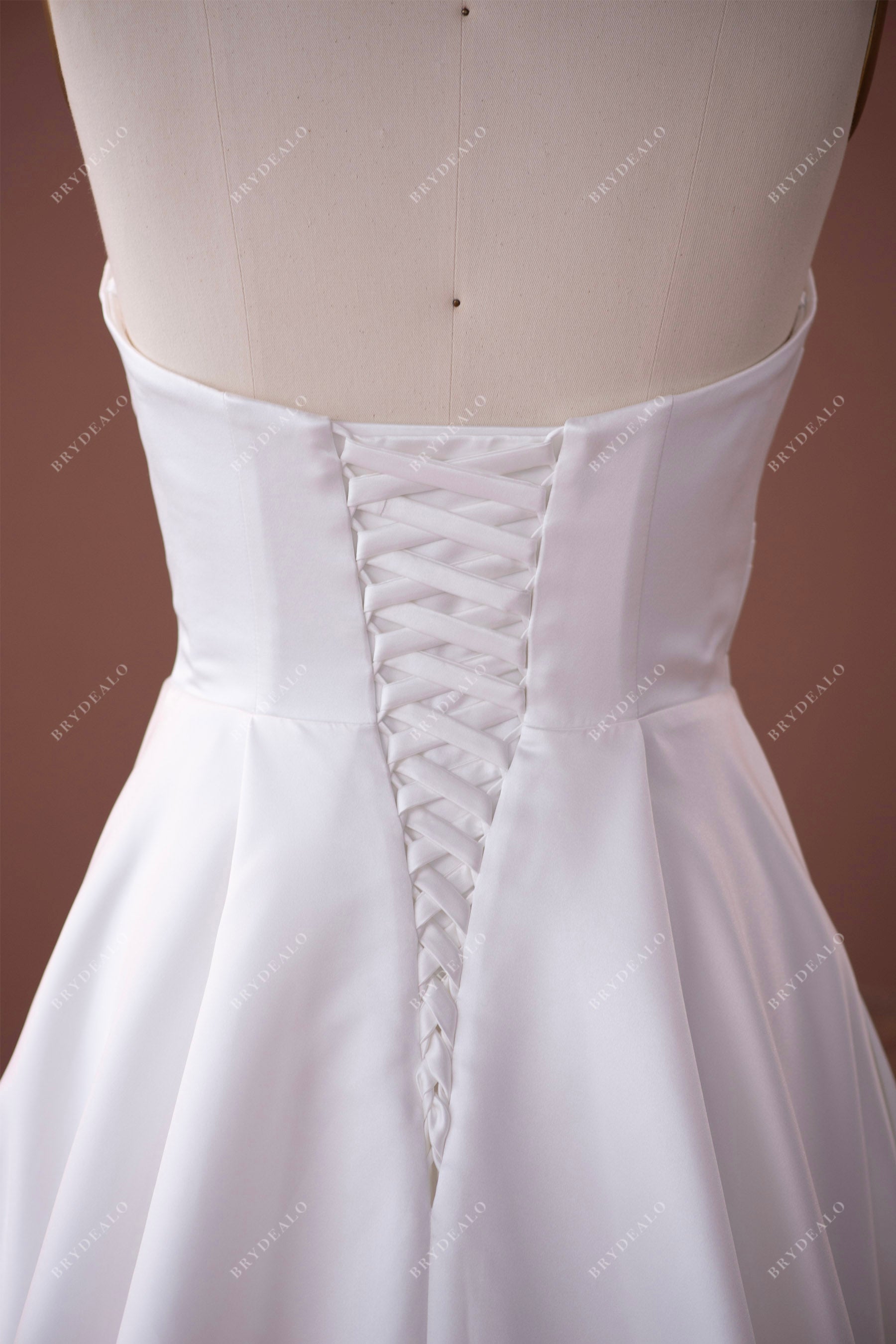 lace up back strapless satin wedding dress