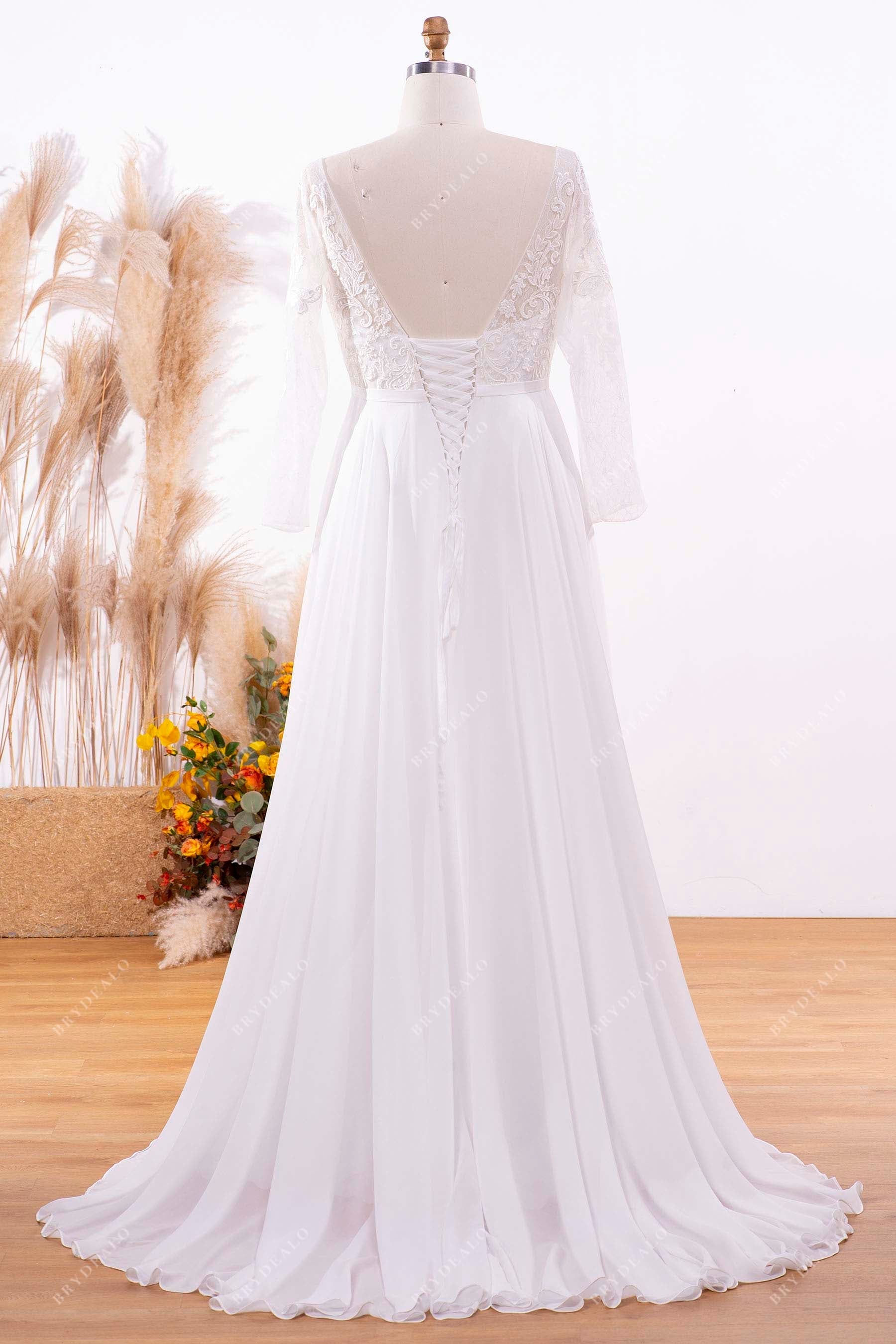lace-up low back chiffon wedding dress