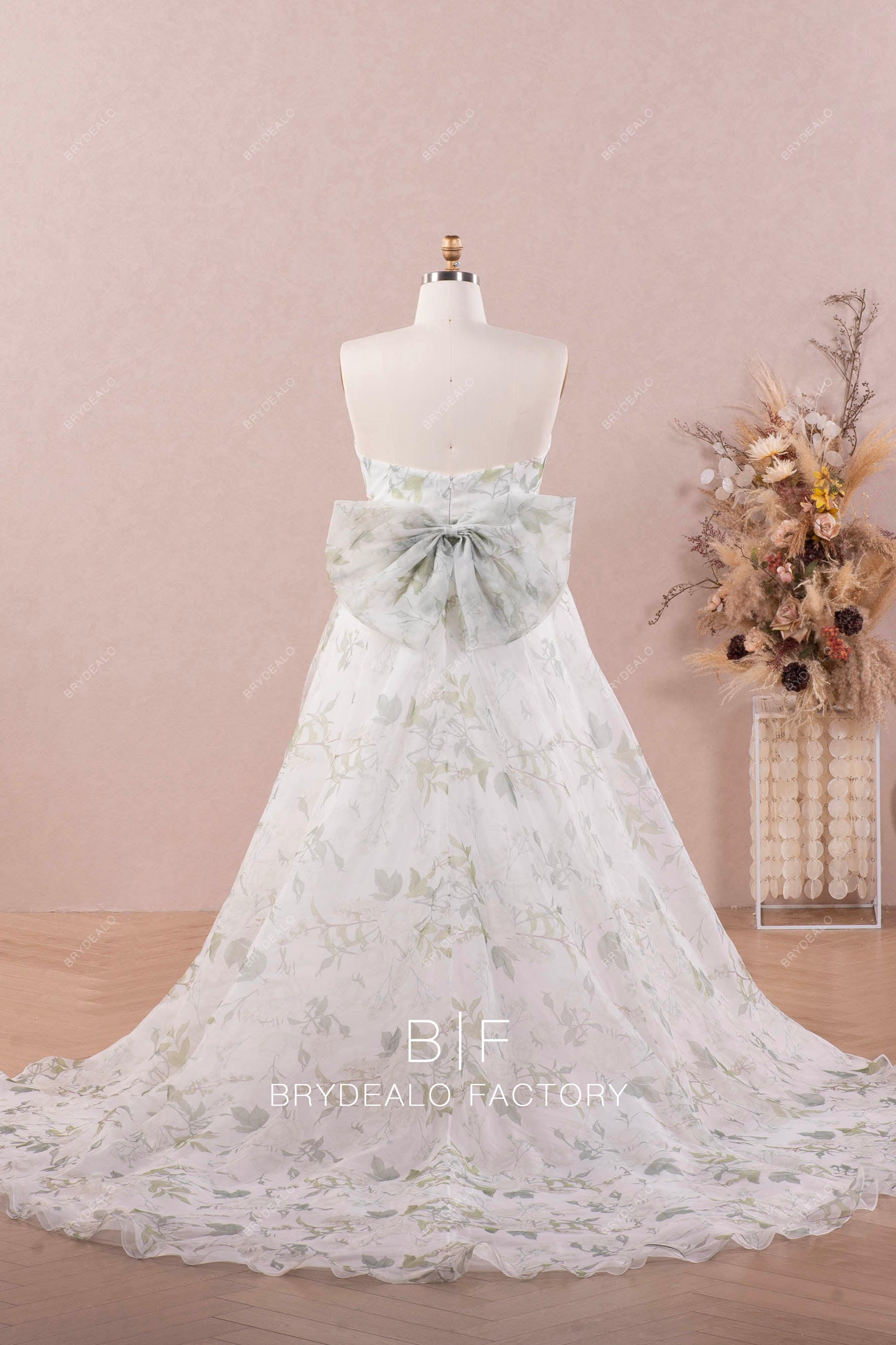 large bowknot floral Aline wedding dress