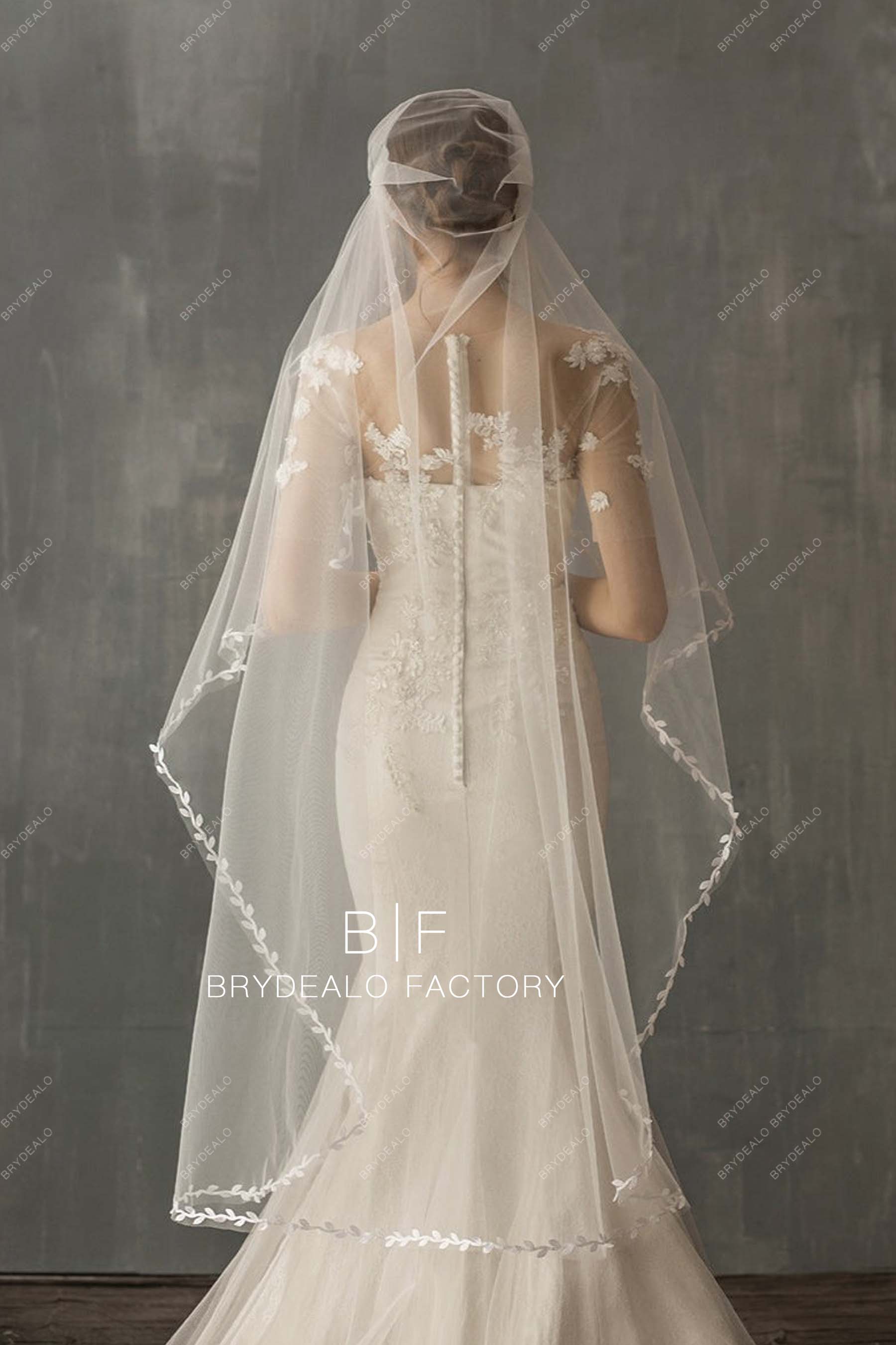 Leaves Lace Trim Ballet Length Wedding Cap Veil