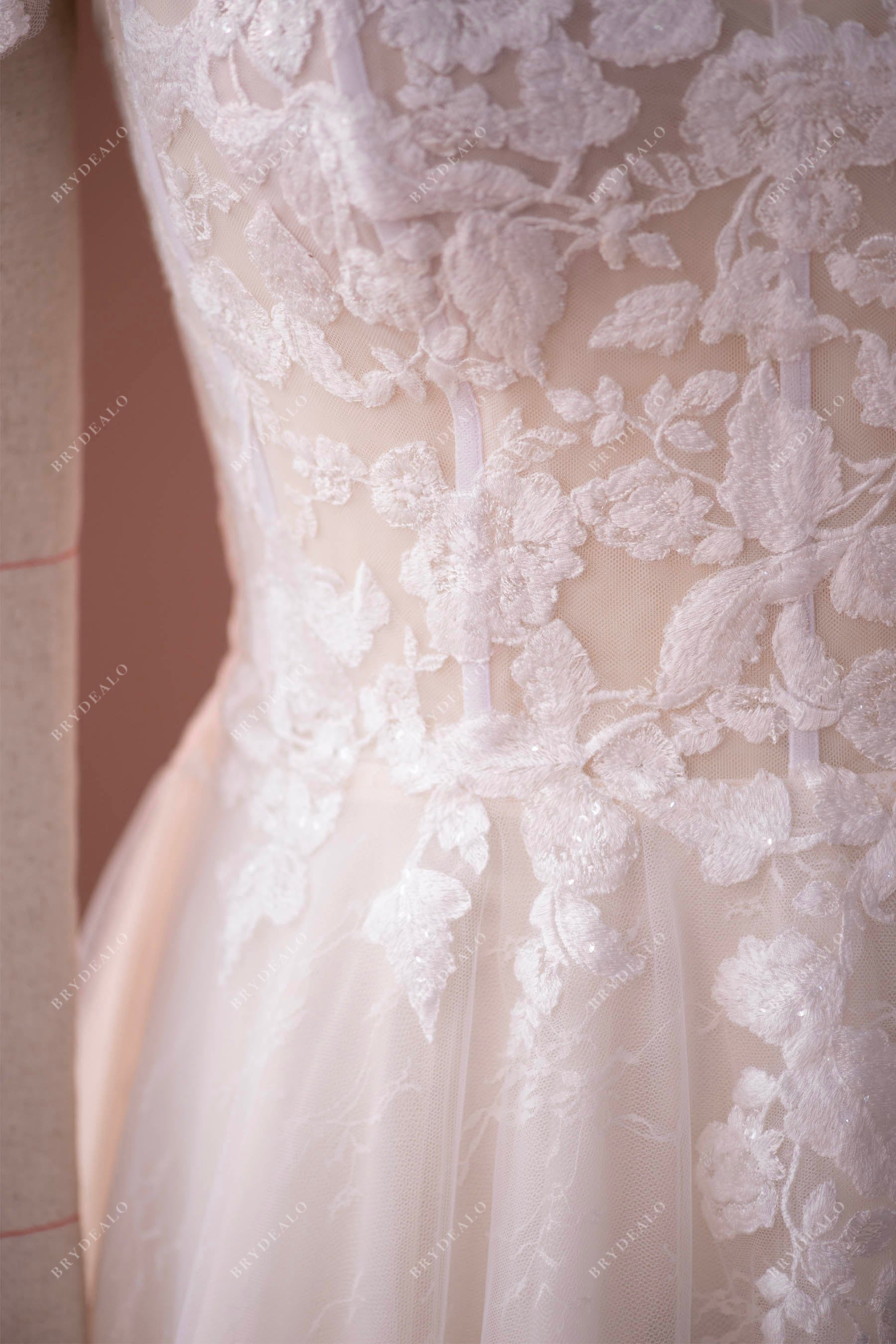 light champagne lace tulle wedding dress