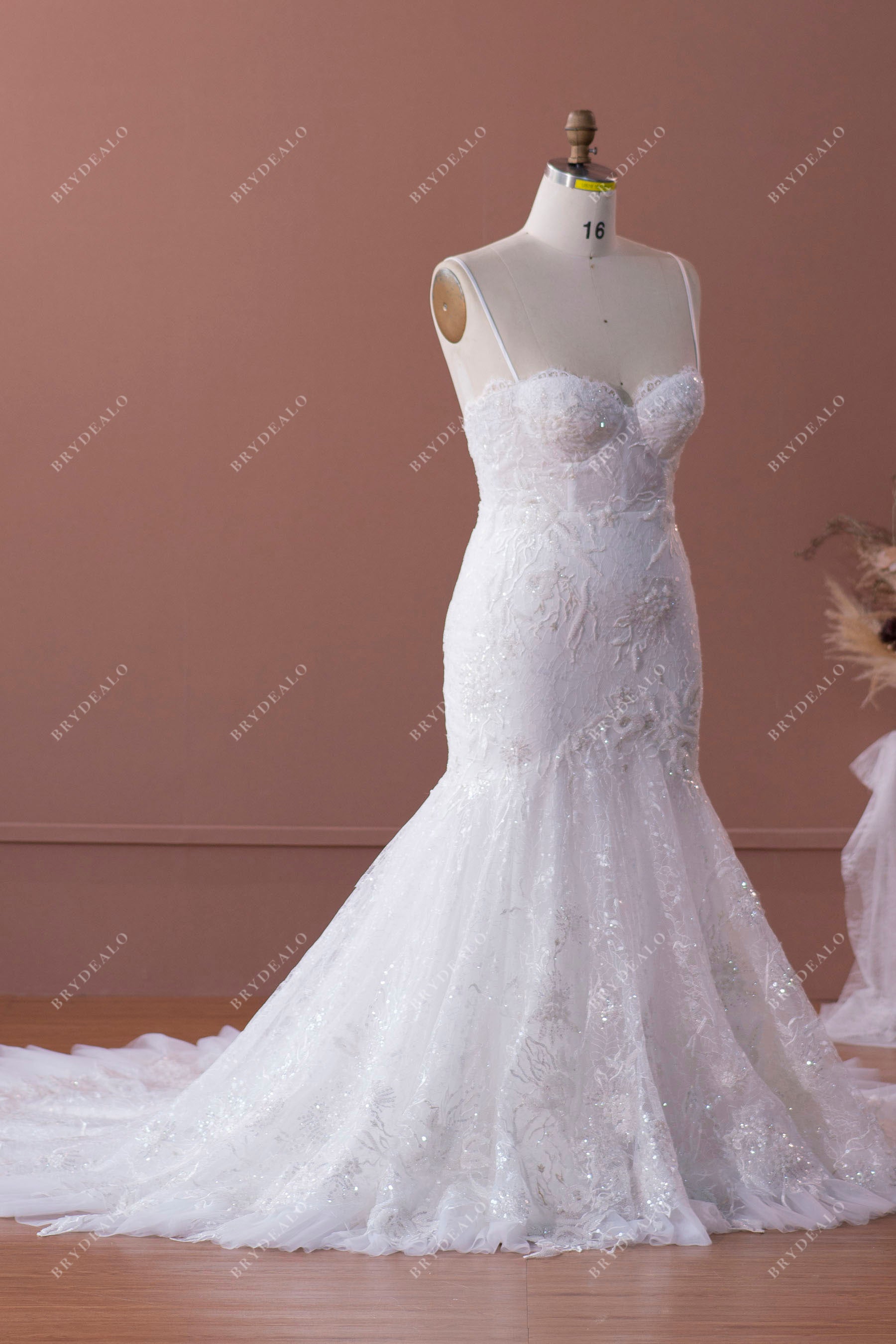 light ivory beaded lace mermaid wedding dress