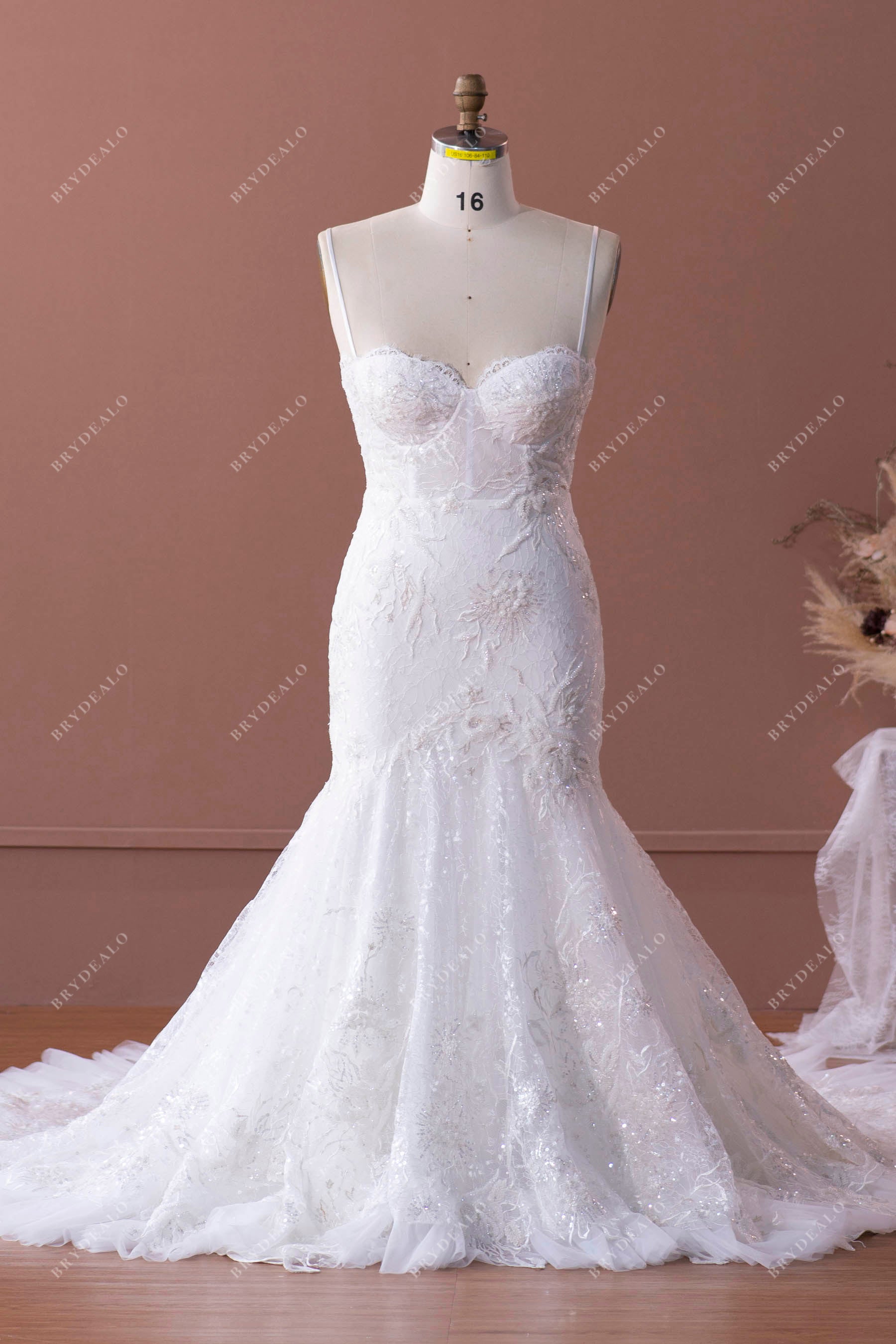 light ivory plus size beaded lace mermaid wedding dress