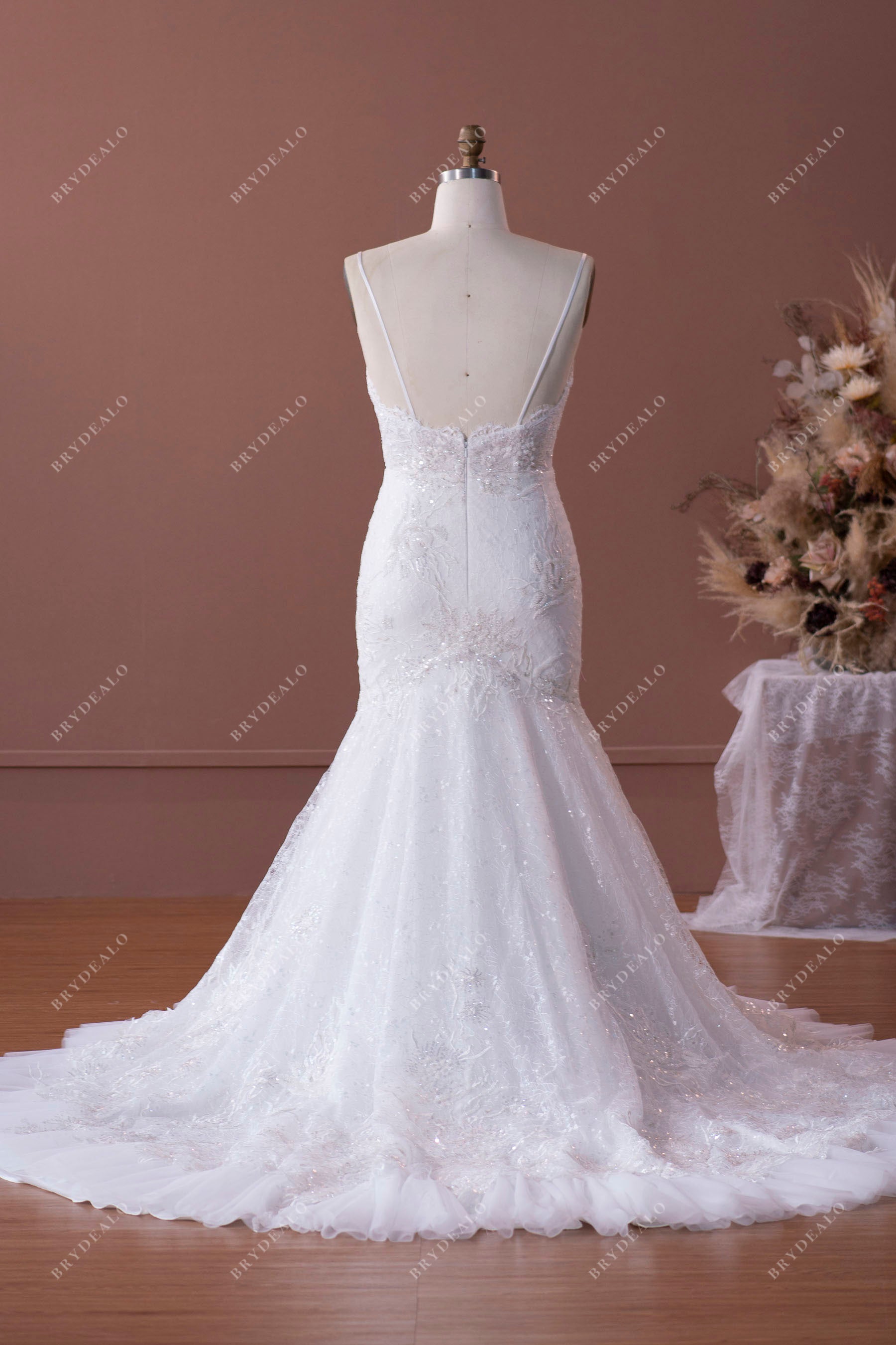 light ivory plus size beaded lace mermaid wedding dress
