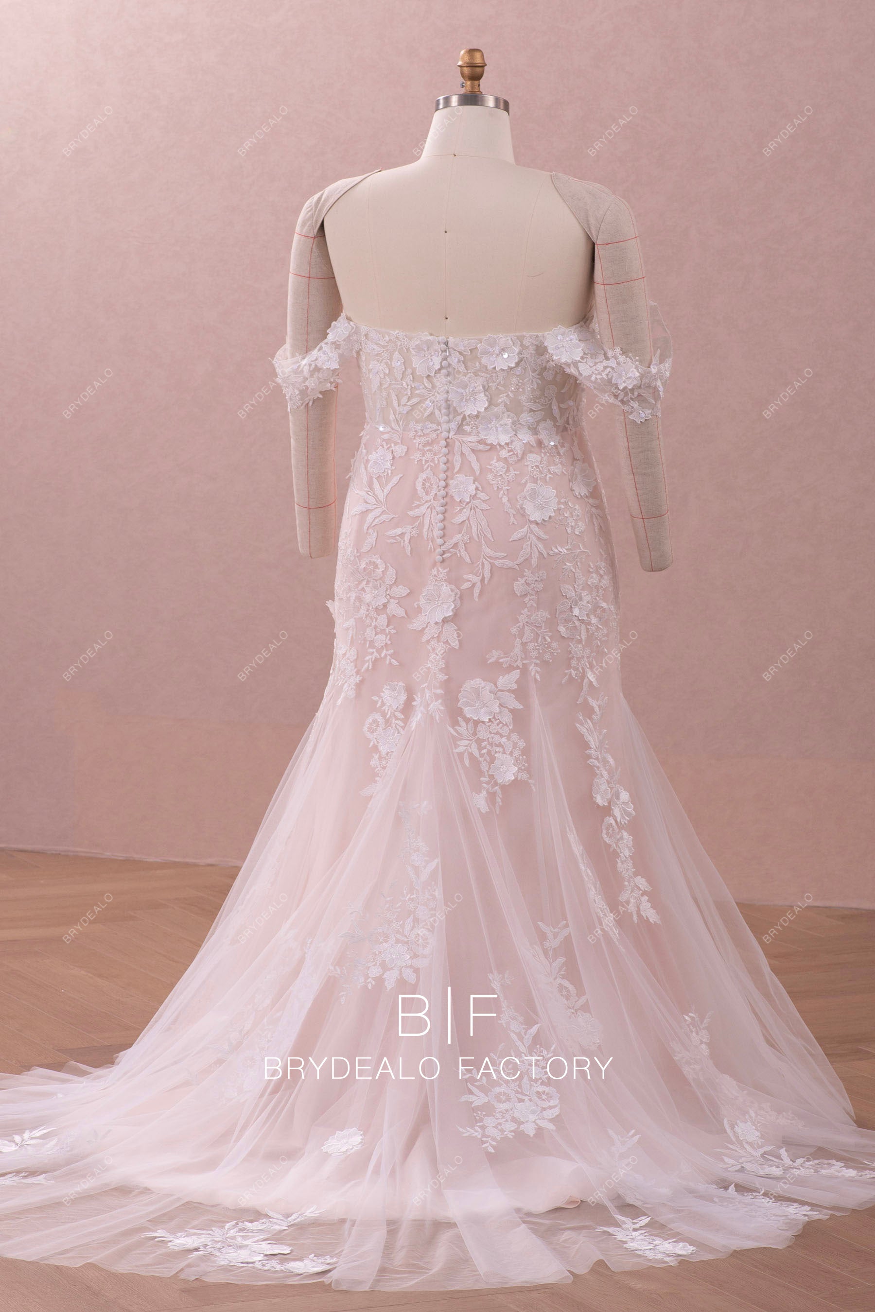 long 3D flower lace mermaid bridal gown
