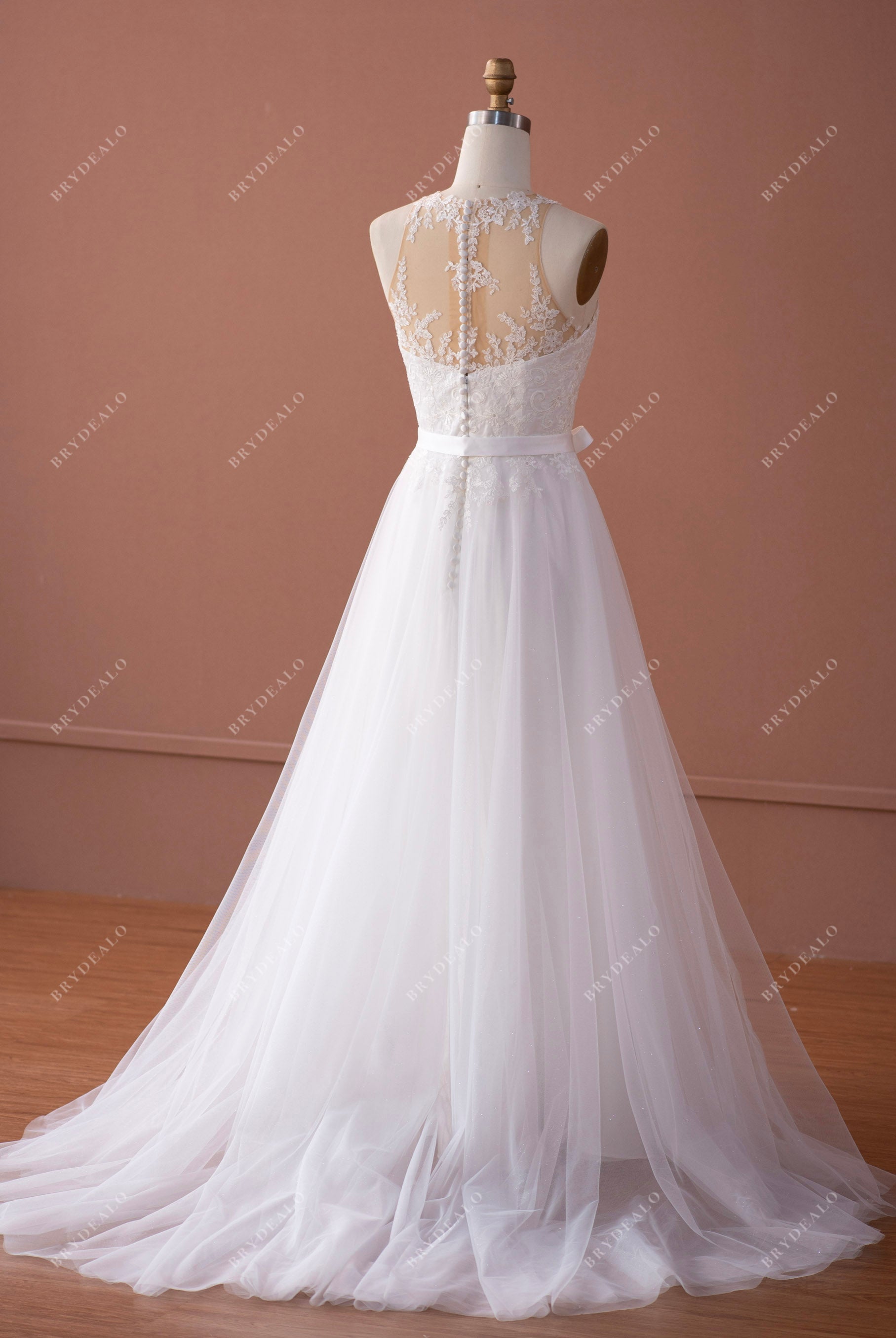 long A-line buttoned back wedding dress