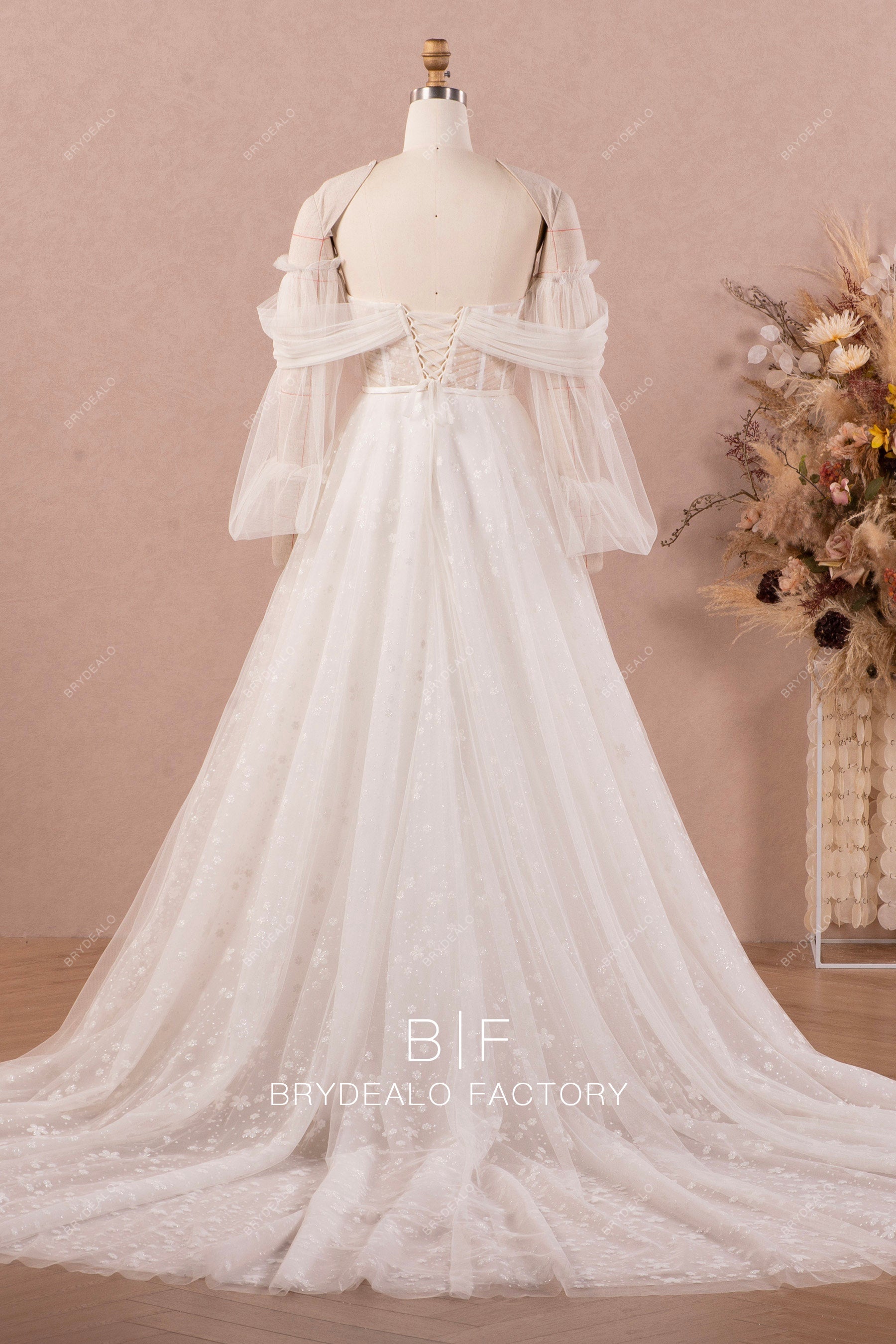 long A-line floral glitter wedding dress